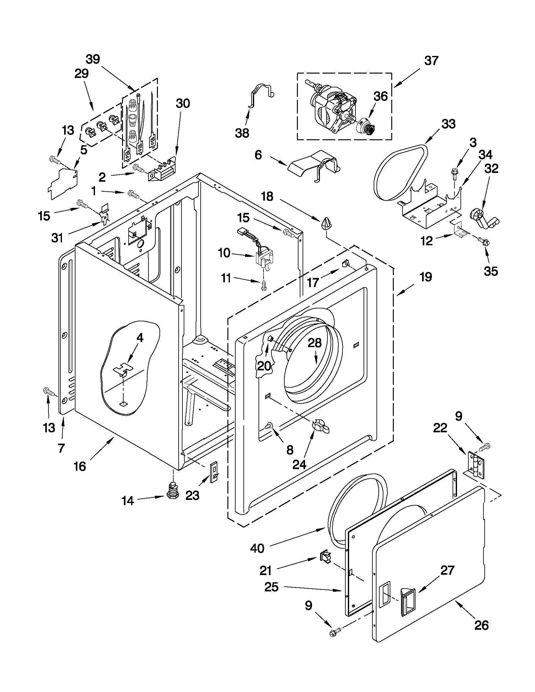 Whirlpool WED4890XQ1 cabinet parts diagram
