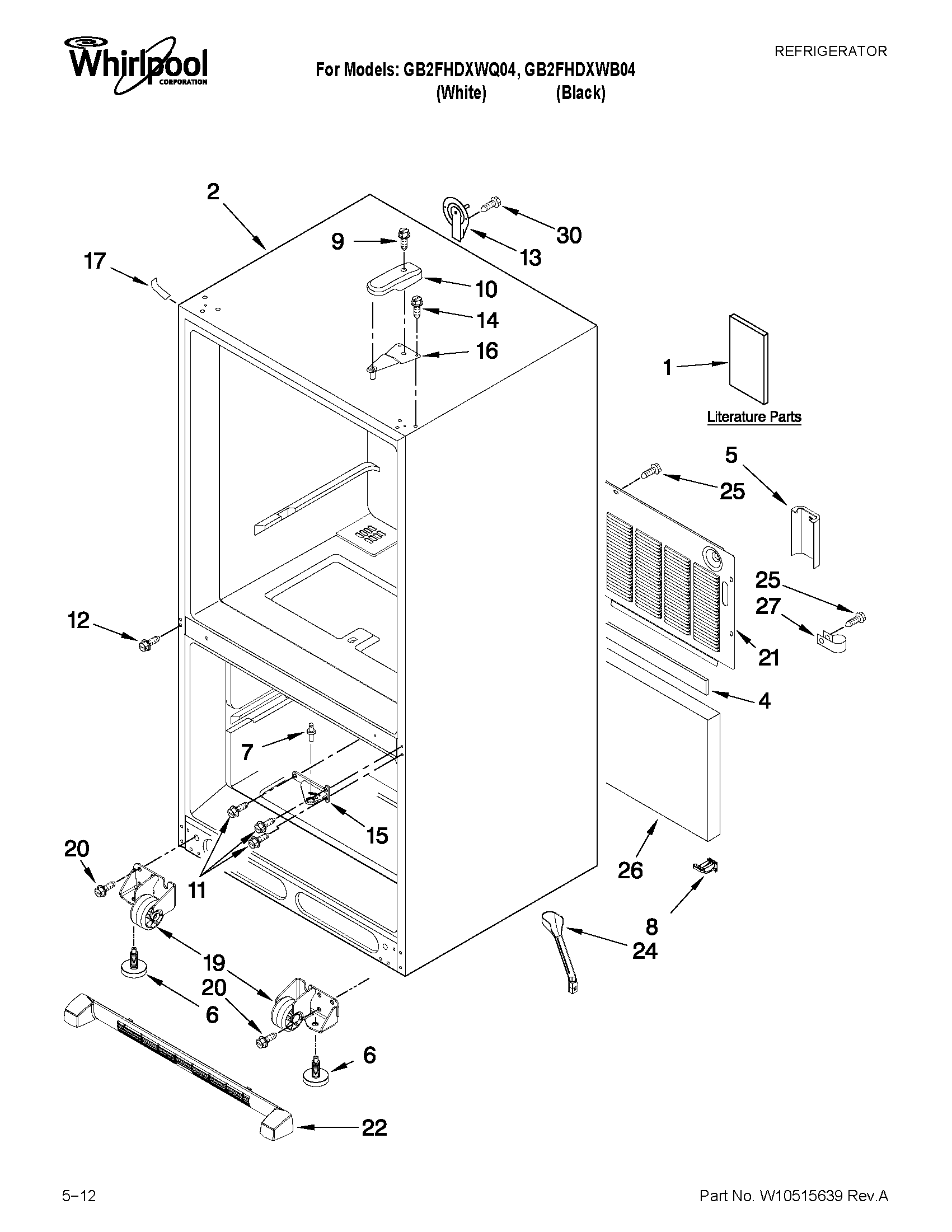 Whirlpool GB2FHDXWQ04 cabinet parts diagram