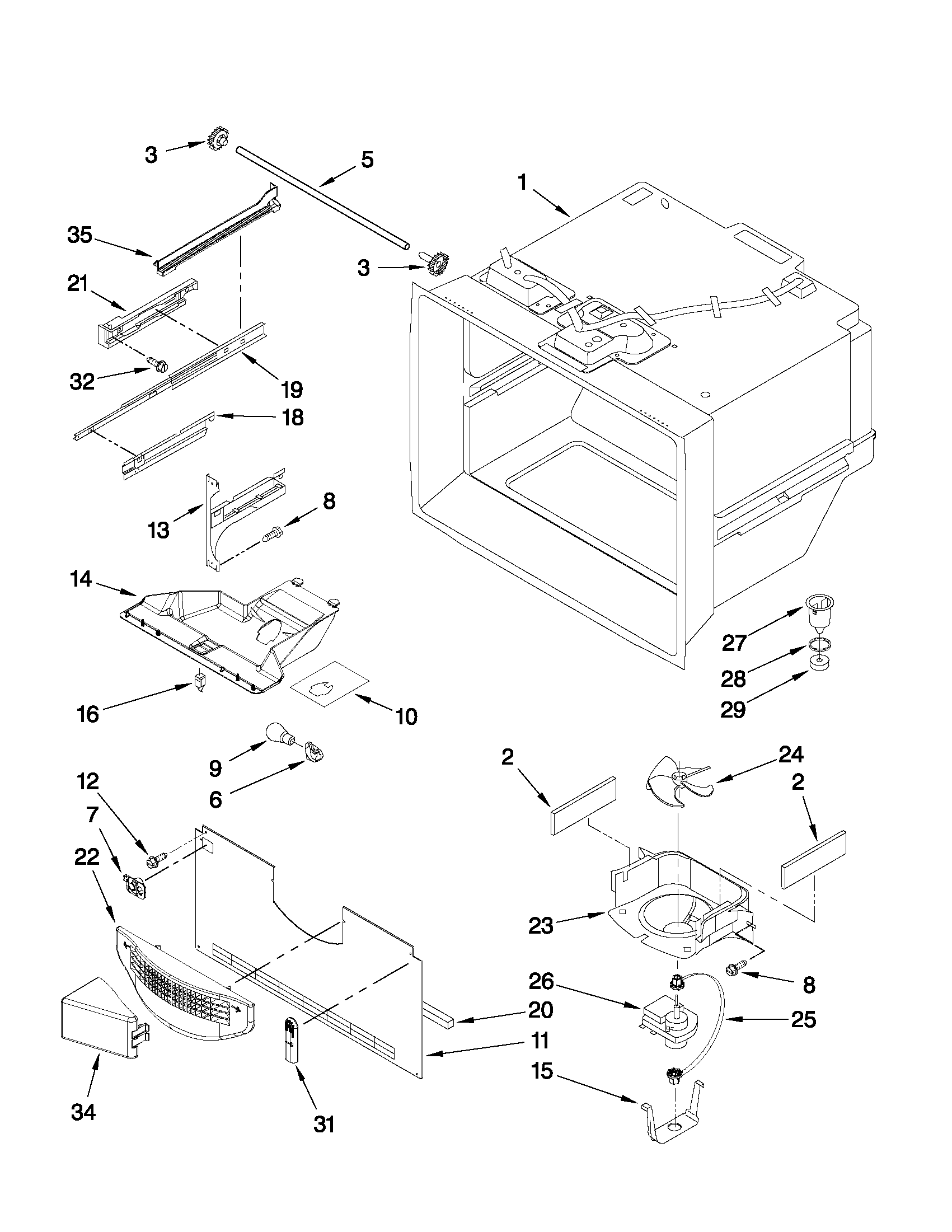 Whirlpool GB2FHDXWQ04 freezer liner parts diagram