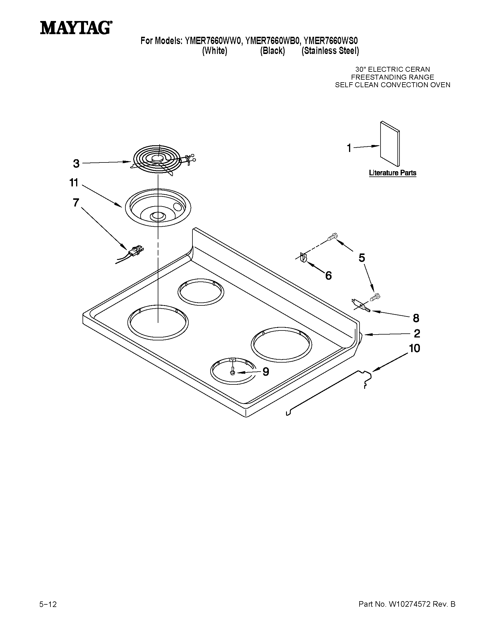 Maytag YMER7660WB0 cooktop parts diagram