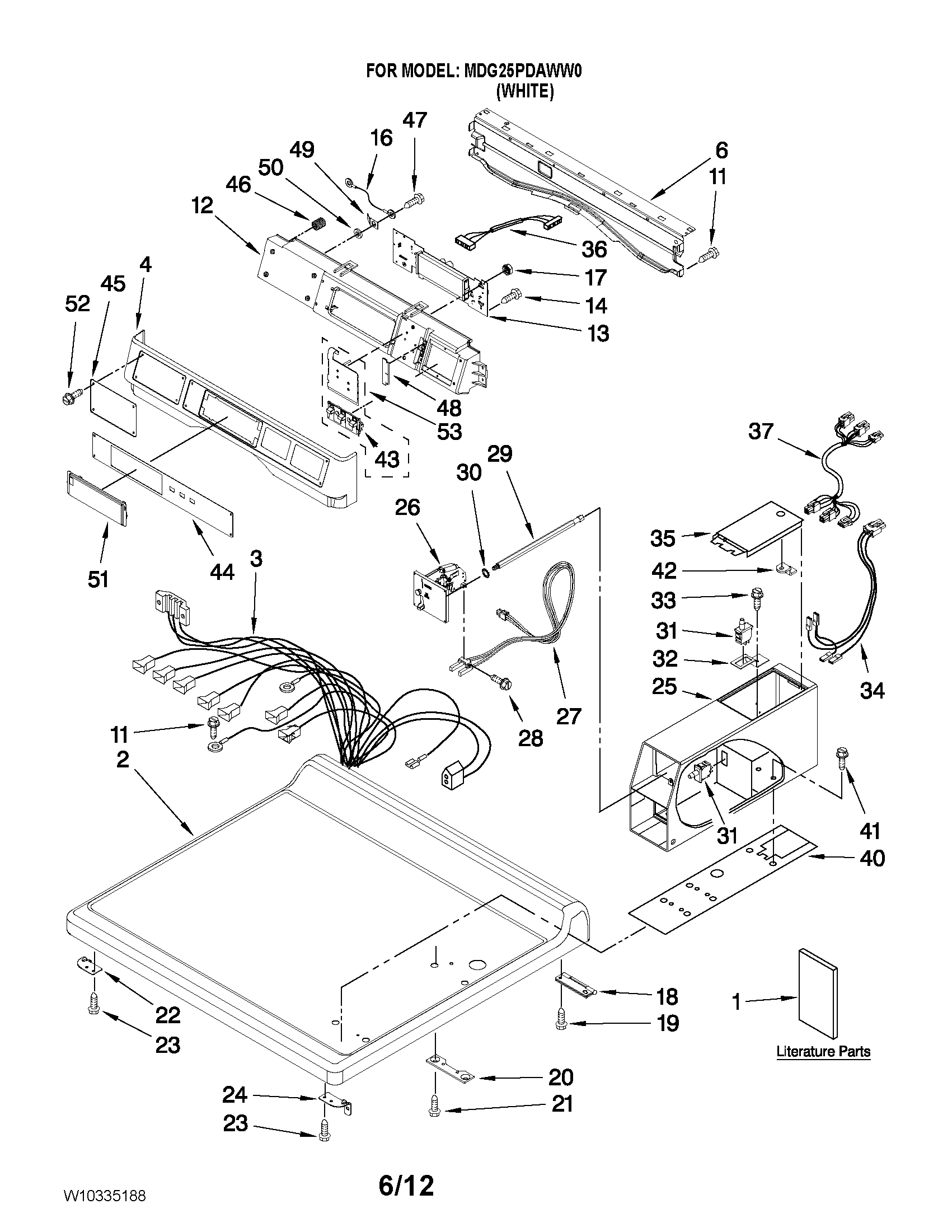 Maytag MDG25PDAWW0 top and console parts diagram