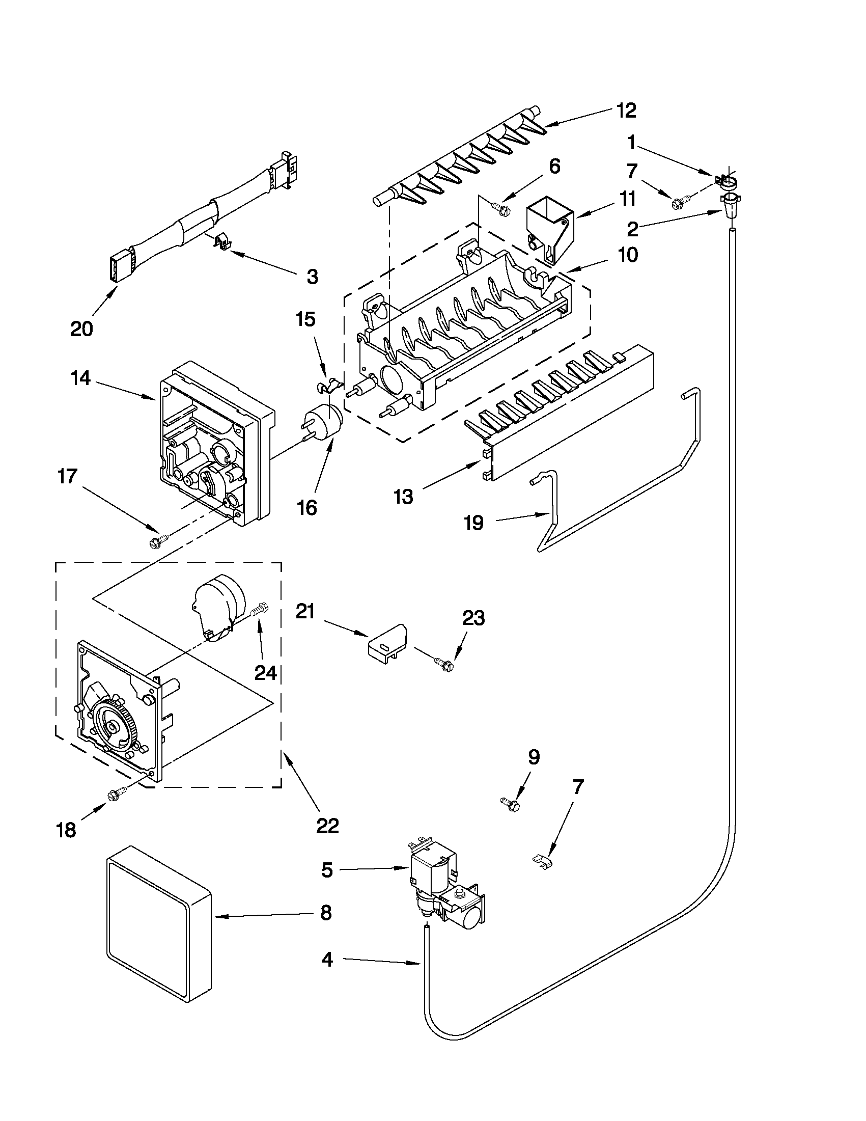 Maytag M9BXXGMYB00 icemaker parts diagram