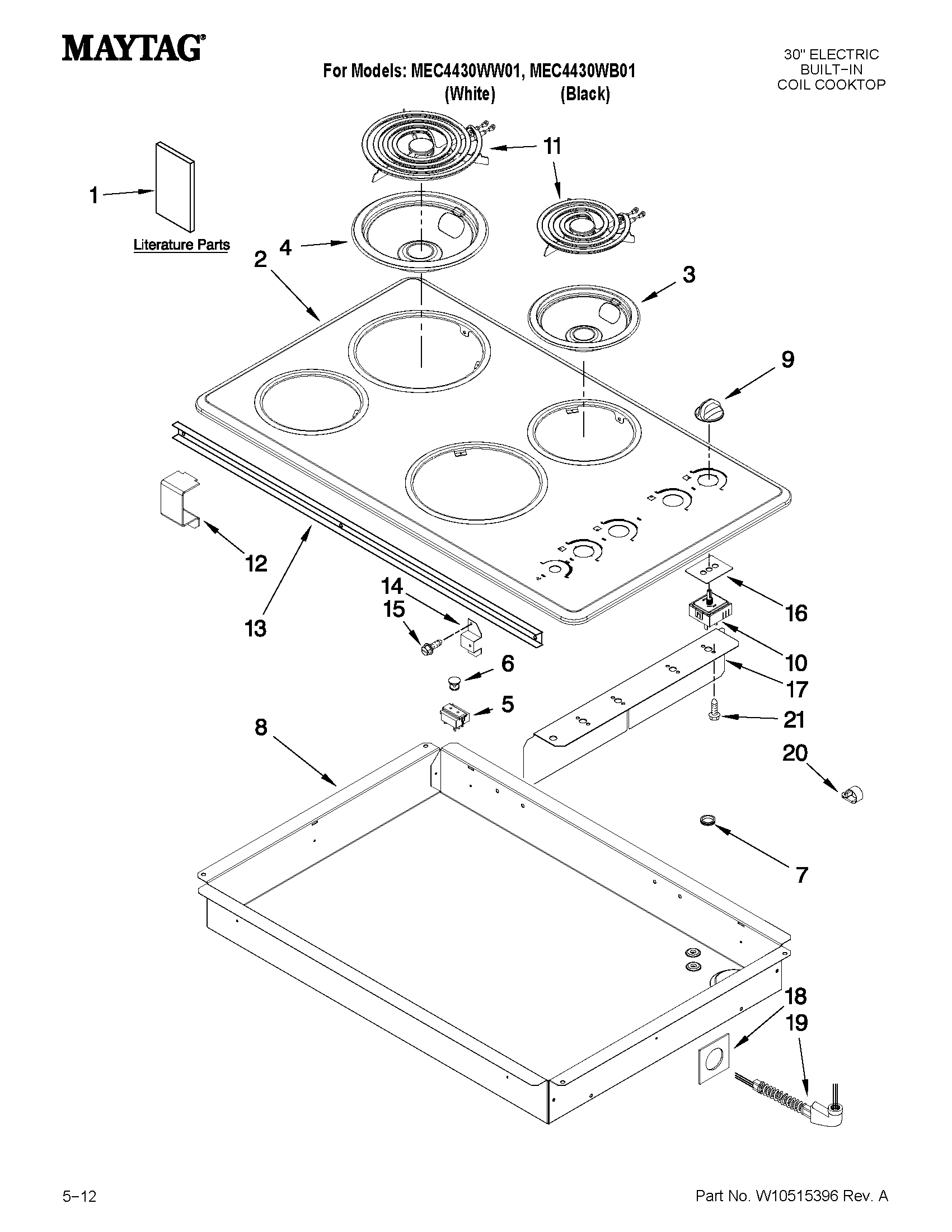 Maytag MEC4430WW01 cooktop parts diagram
