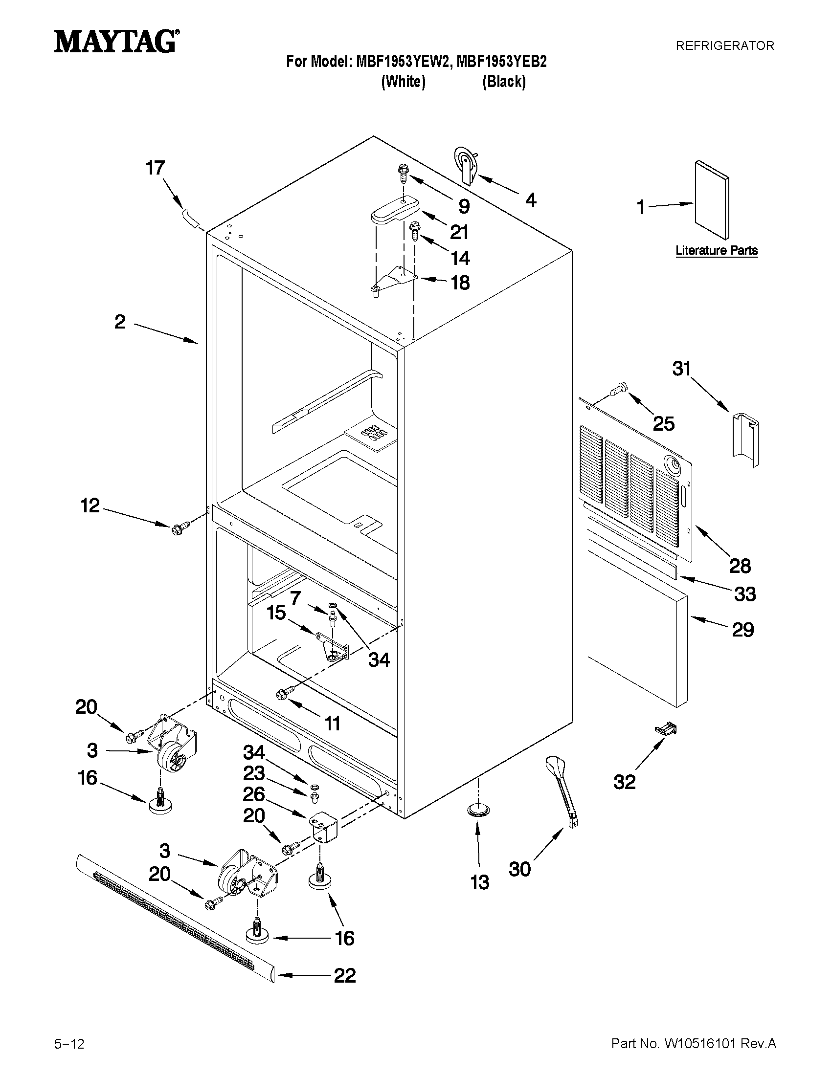 Maytag MBF1953YEW2 cabinet parts diagram