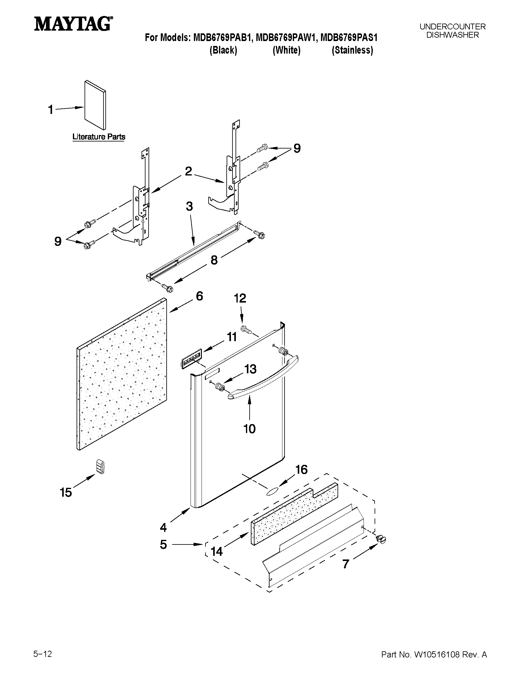 Maytag MDB6769PAB1 door and panel parts diagram
