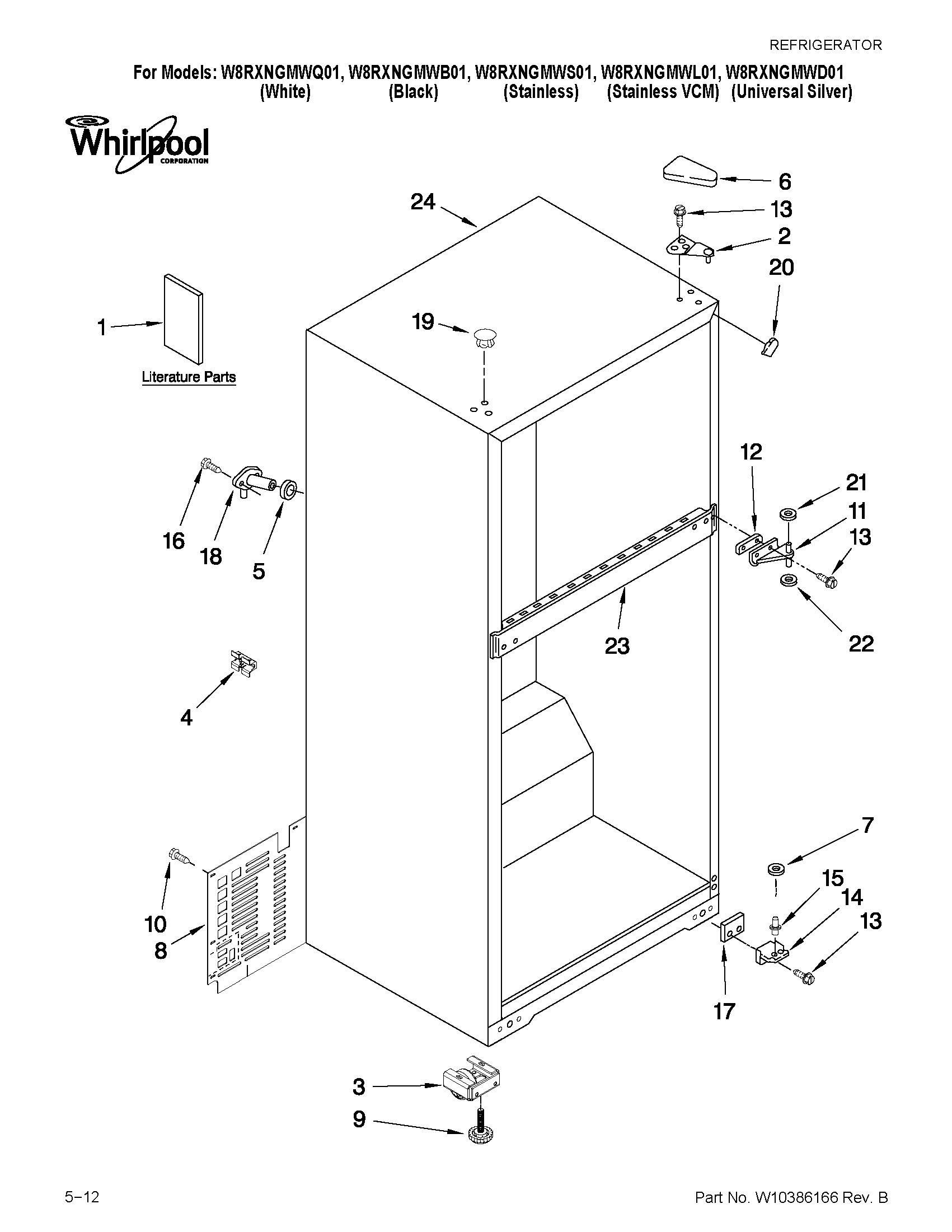 Whirlpool W8RXNGMWQ01 cabinet parts diagram