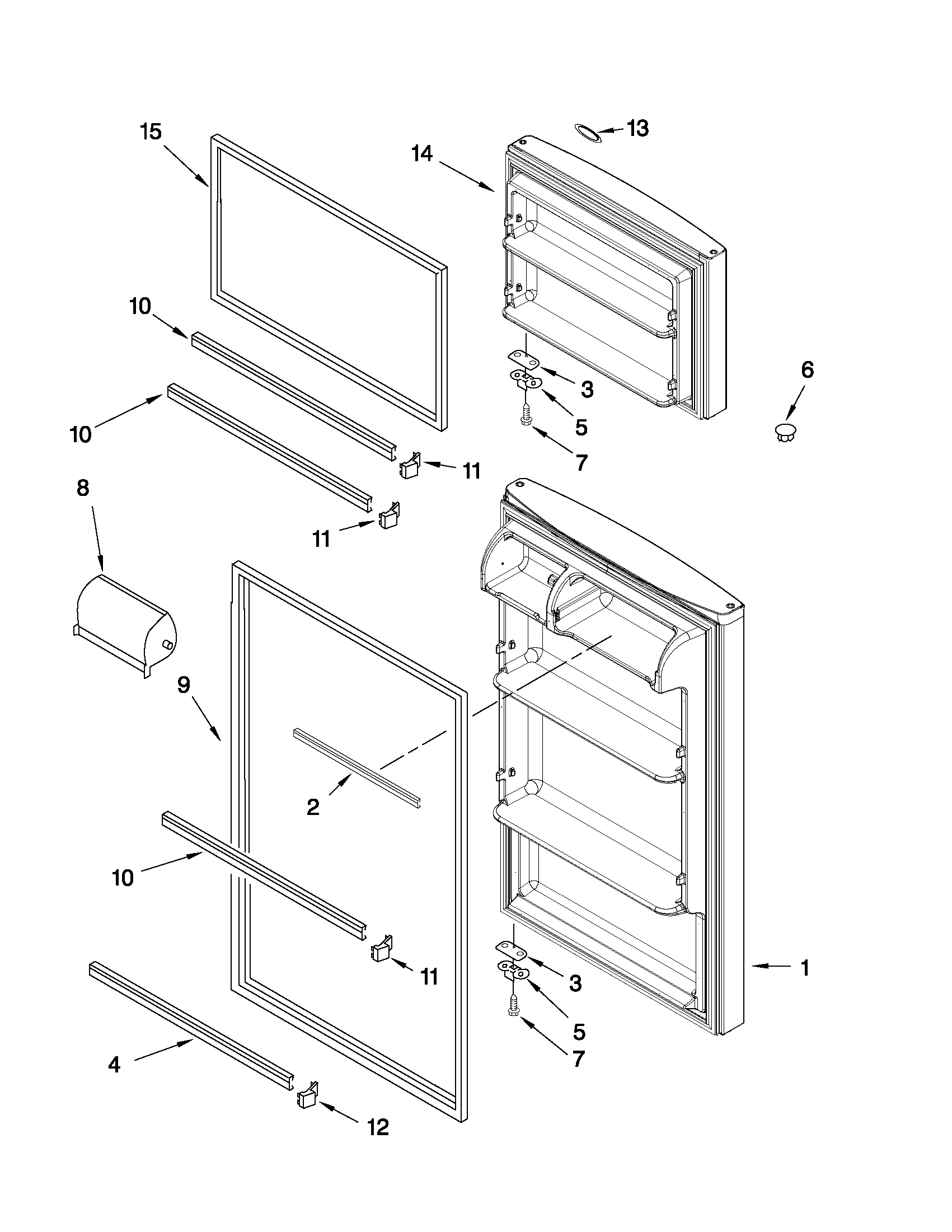 Whirlpool W8RXNGMWQ01 door parts diagram