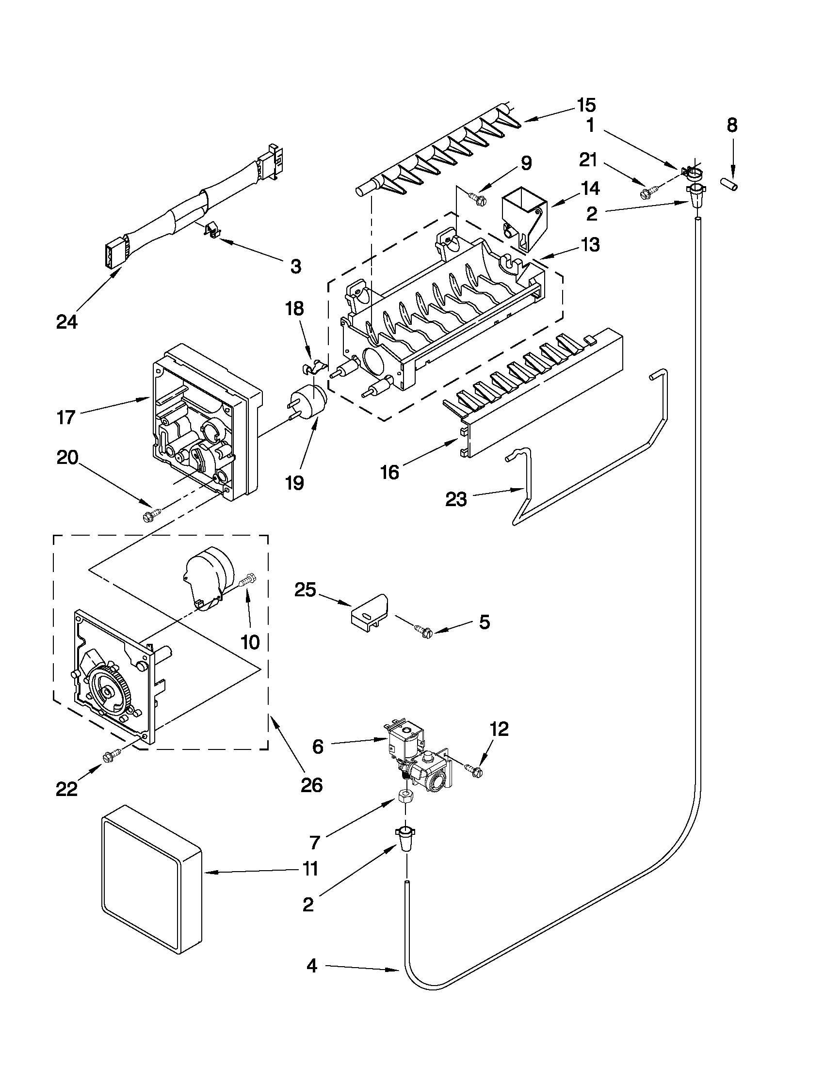 Whirlpool W8RXNGMWQ01 icemaker parts diagram
