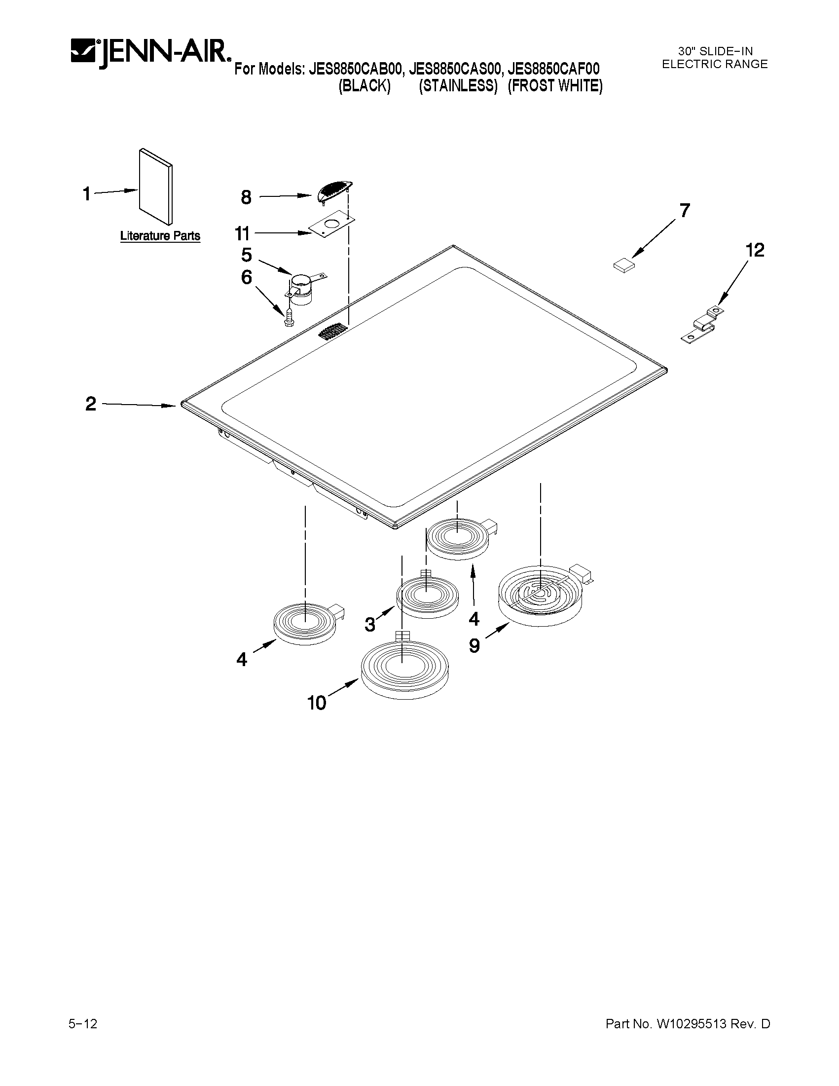 Jenn-Air JES8850CAF00 cooktop parts diagram