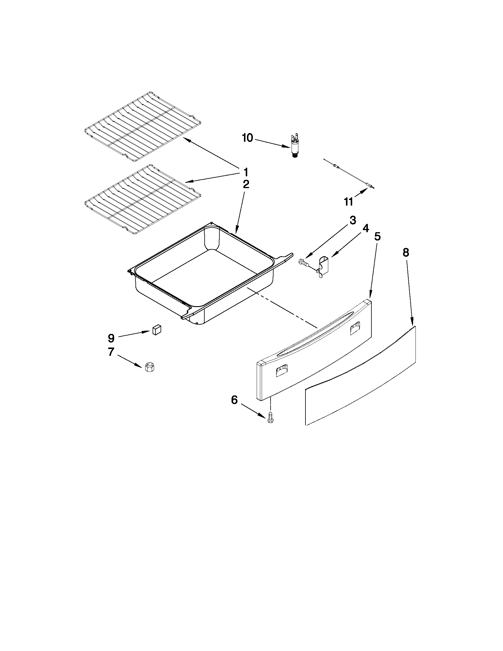Jenn-Air JES8850CAF00 drawer and rack parts diagram
