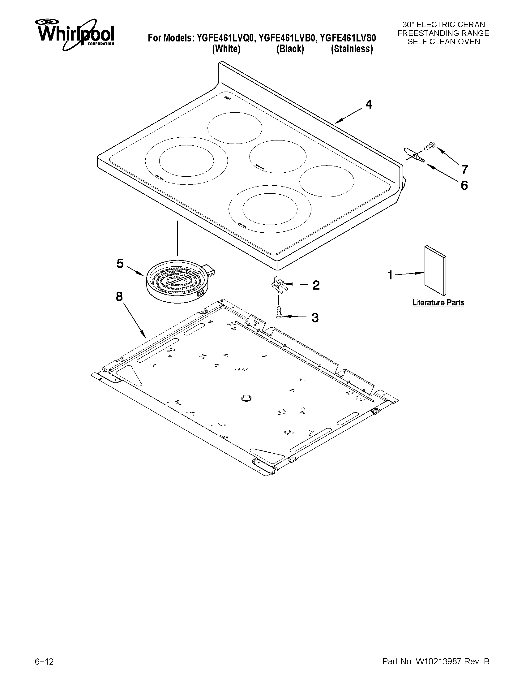 Whirlpool YGFE461LVB0 cooktop parts diagram