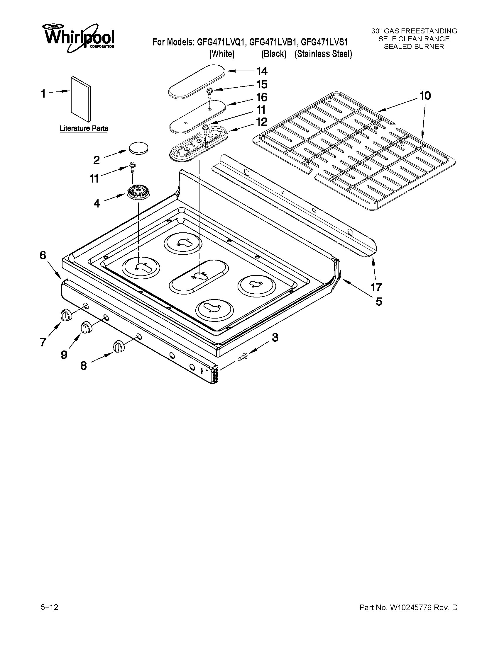 Whirlpool GFG471LVS1 cooktop parts diagram