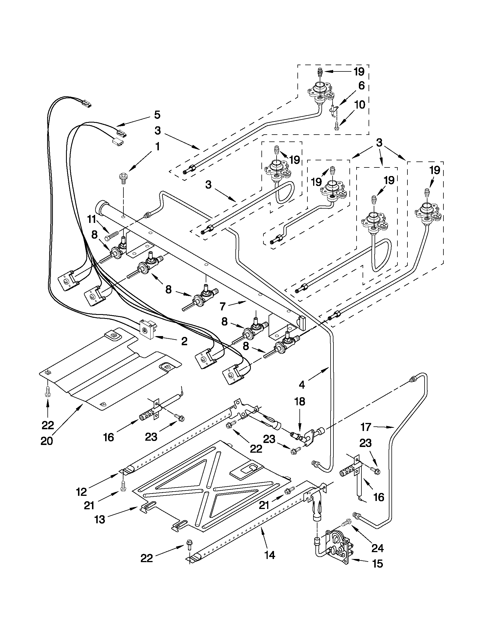 Whirlpool GFG471LVS1 manifold parts diagram