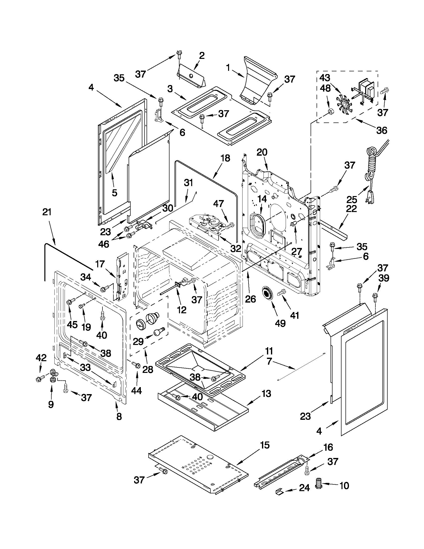 Whirlpool GFG471LVS1 chassis parts diagram