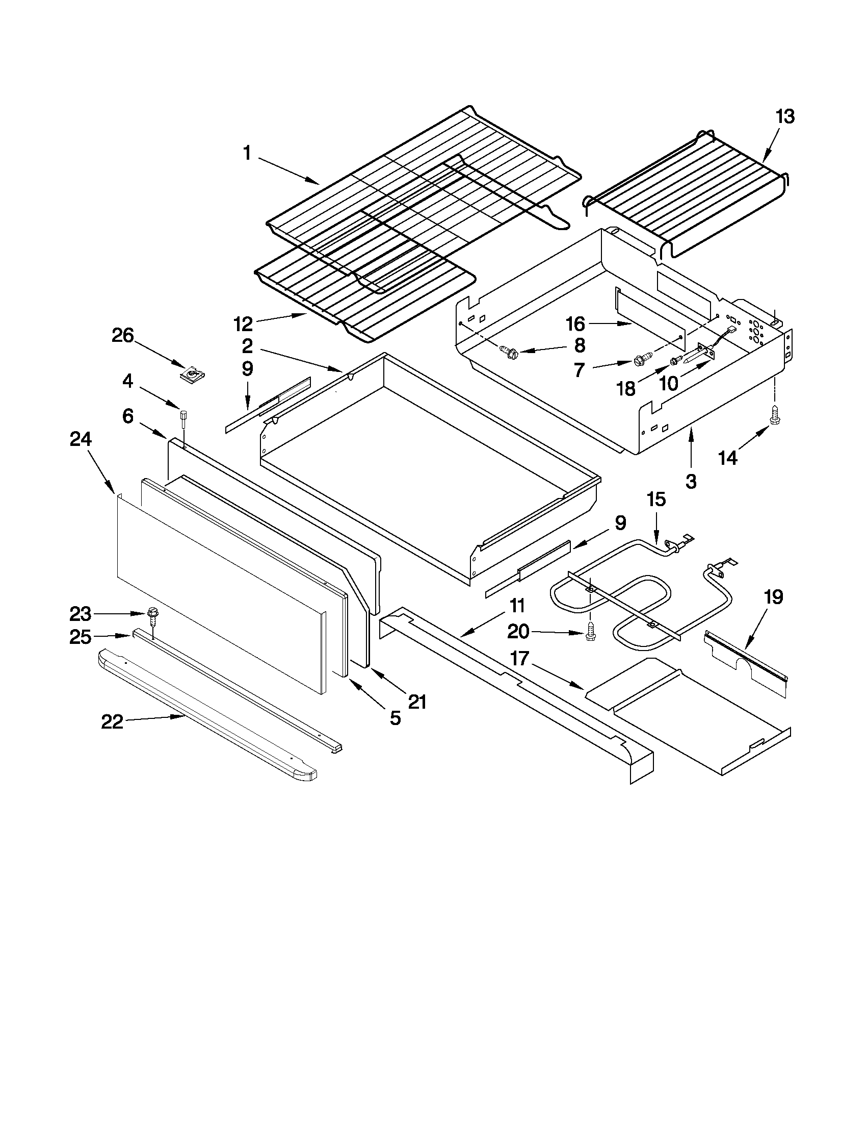 Whirlpool GFG471LVS1 drawer & broiler parts diagram
