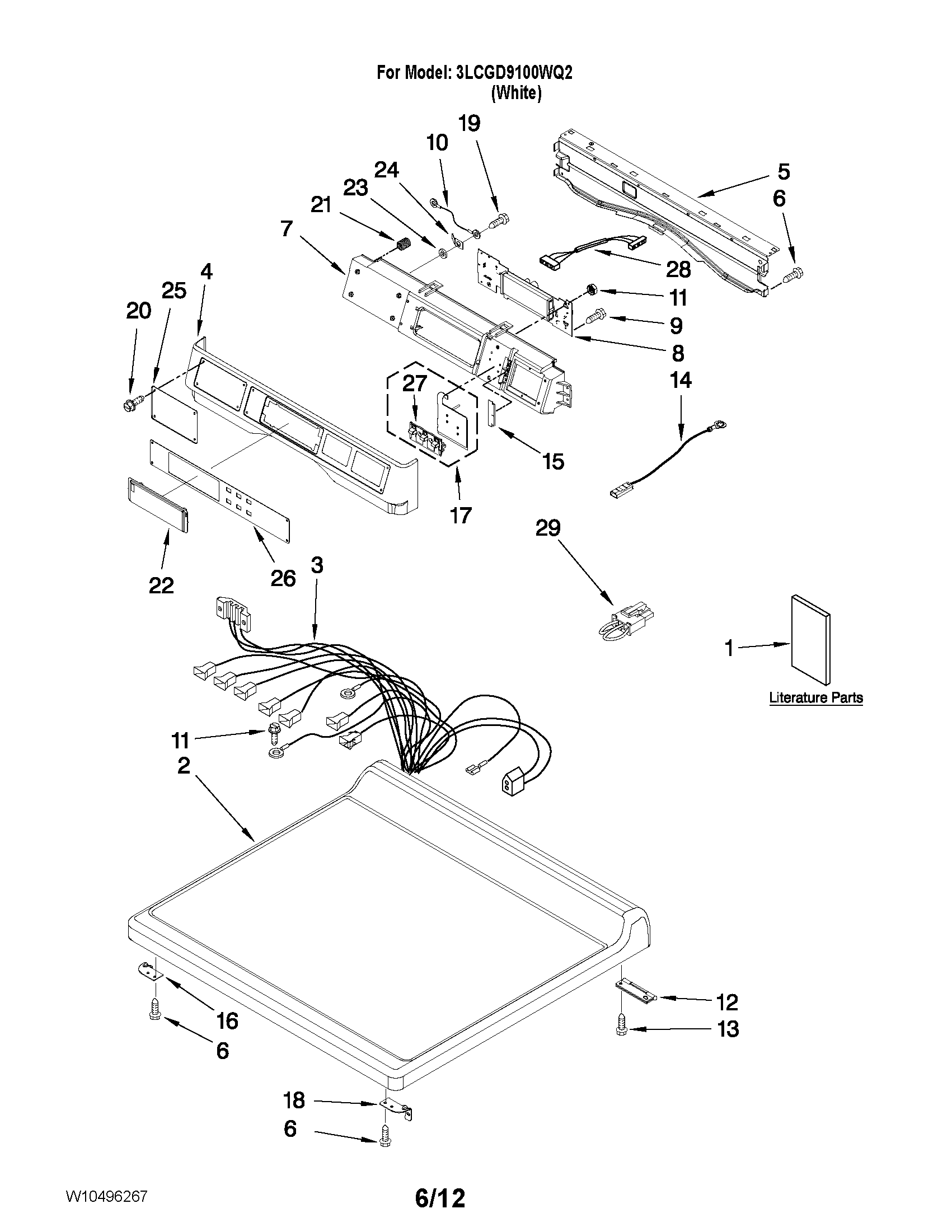Whirlpool 3LCGD9100WQ2 top and console parts diagram