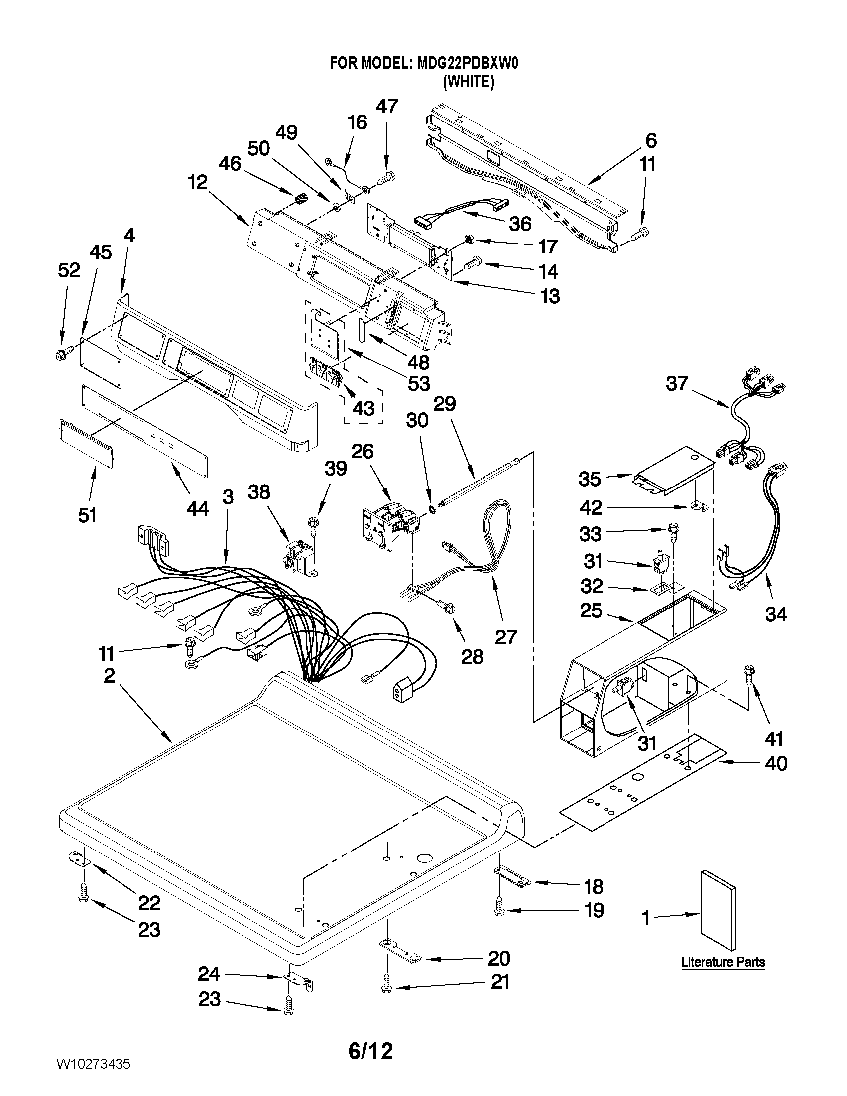 Maytag MDG22PDBXW0 top and console parts diagram