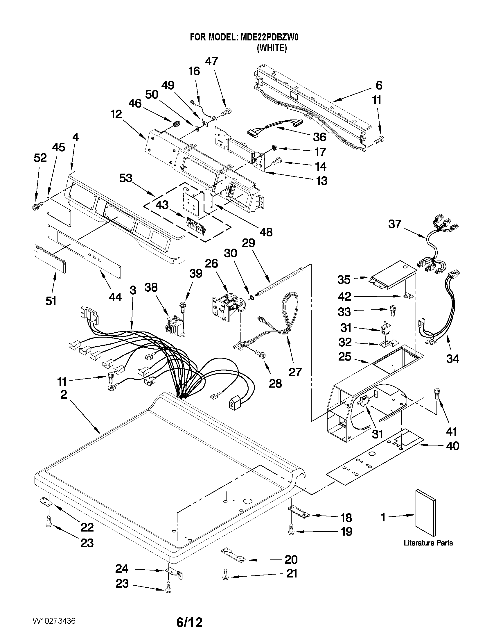 Maytag MDE22PDBZW0 top and console parts diagram