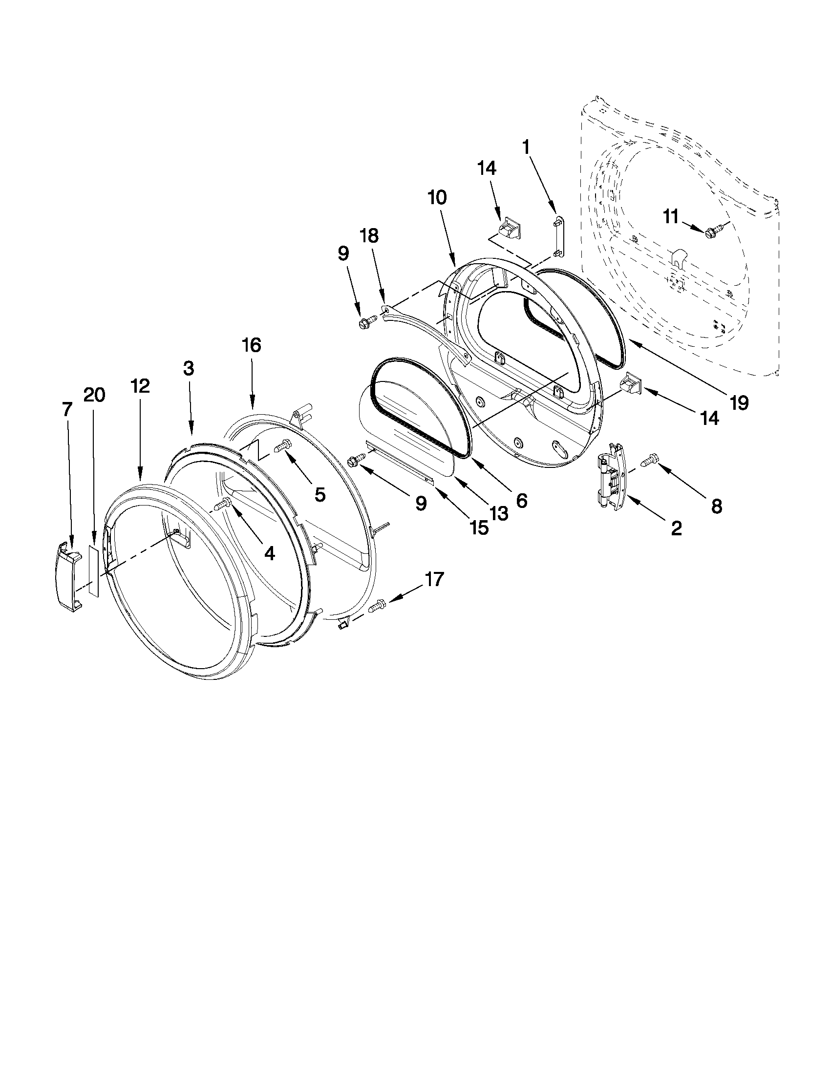 Maytag MDE22PDBZW0 door parts diagram