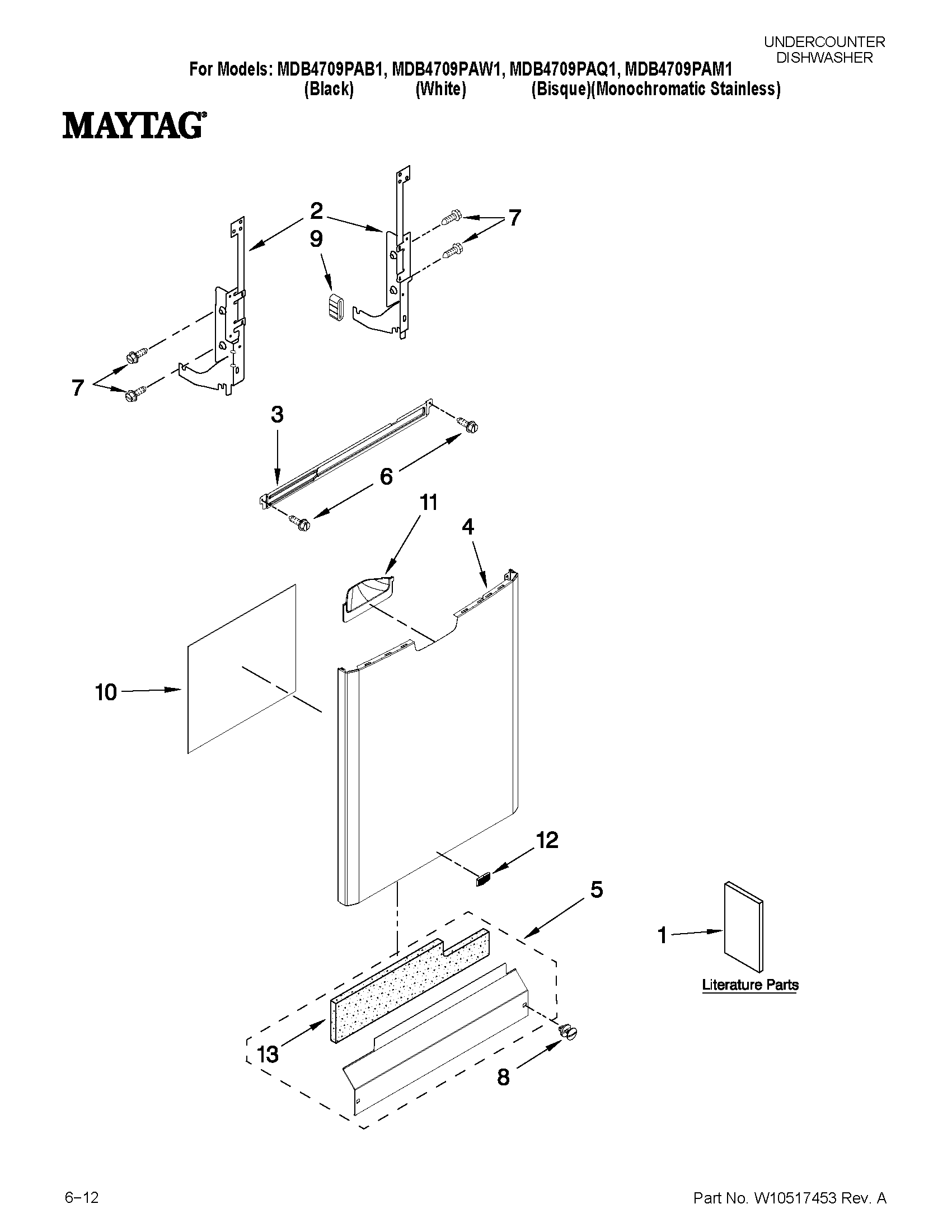 Maytag MDB4709PAW1 door and panel parts diagram