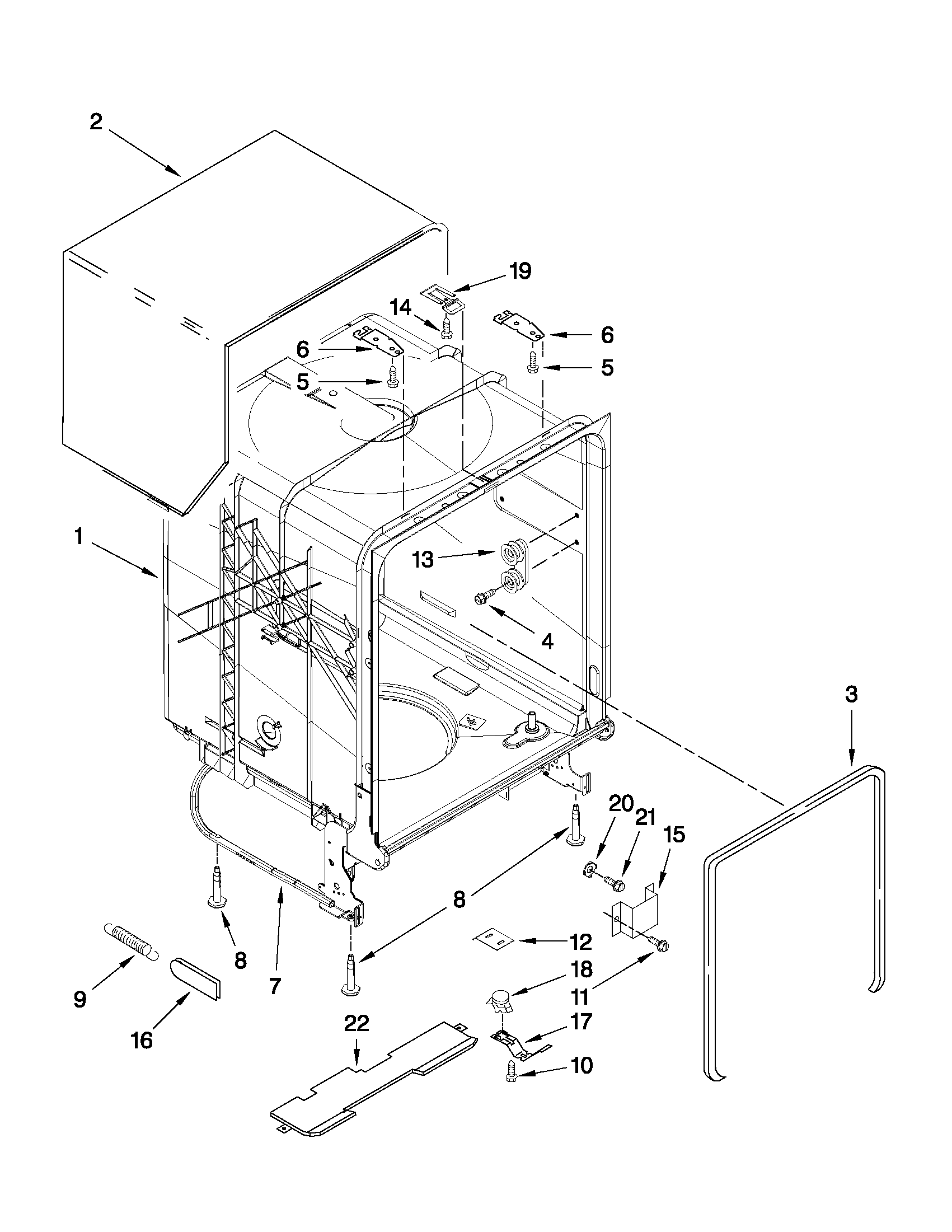 Maytag MDB4709PAW1 tub and frame parts diagram