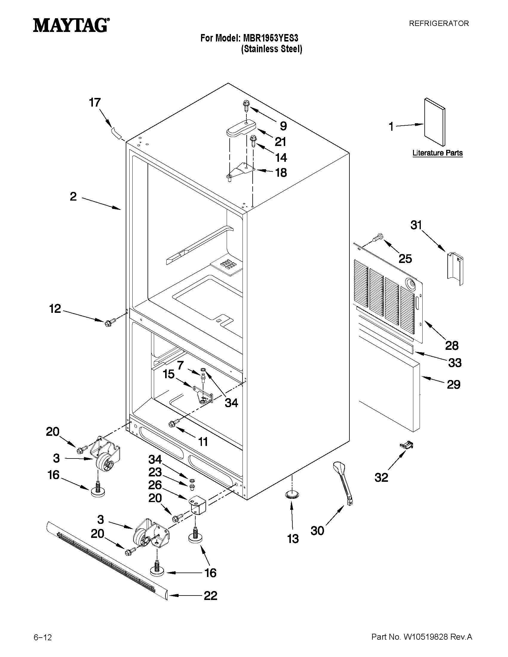 Maytag MBR1953YES3 cabinet parts diagram