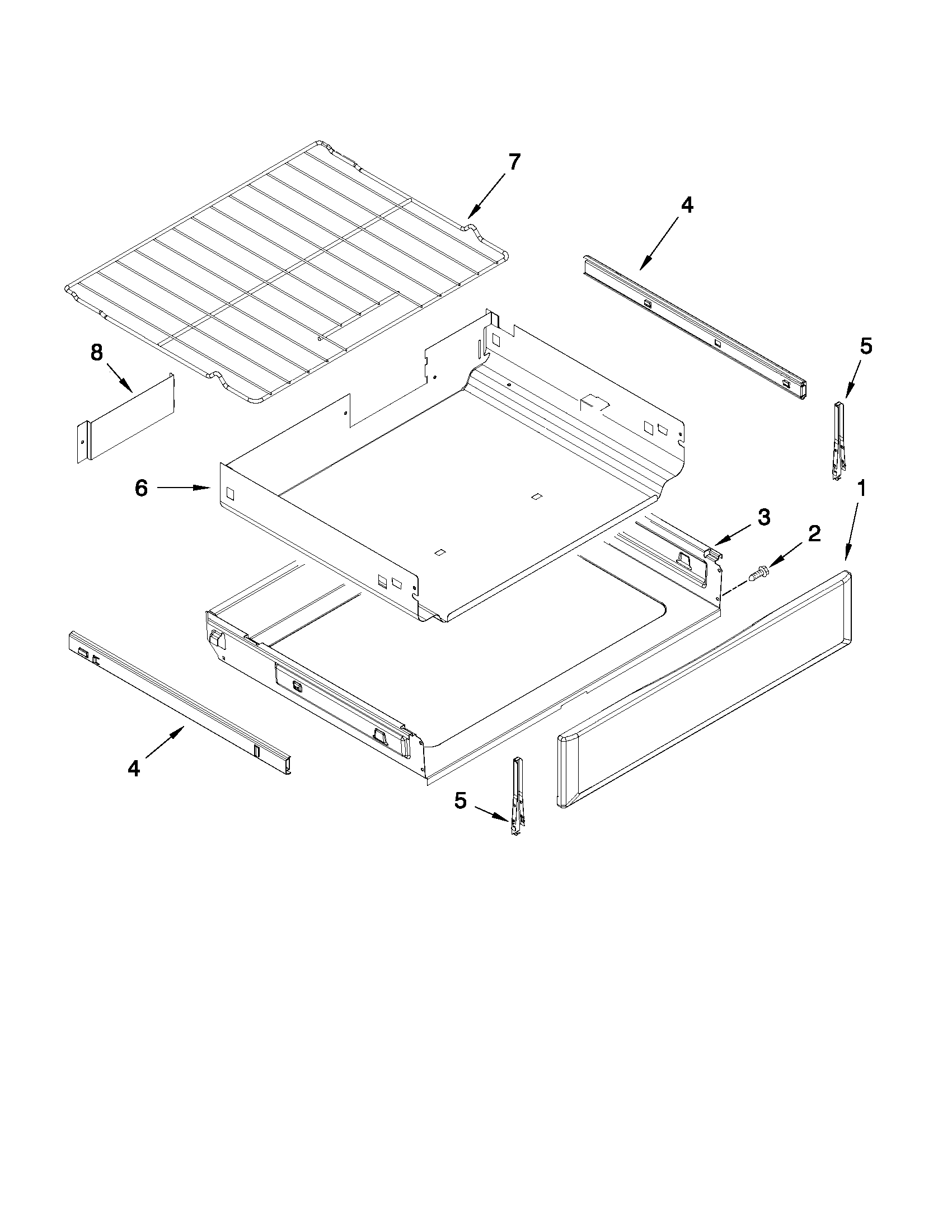 KitchenAid KERS303BBL0 drawer and rack parts diagram