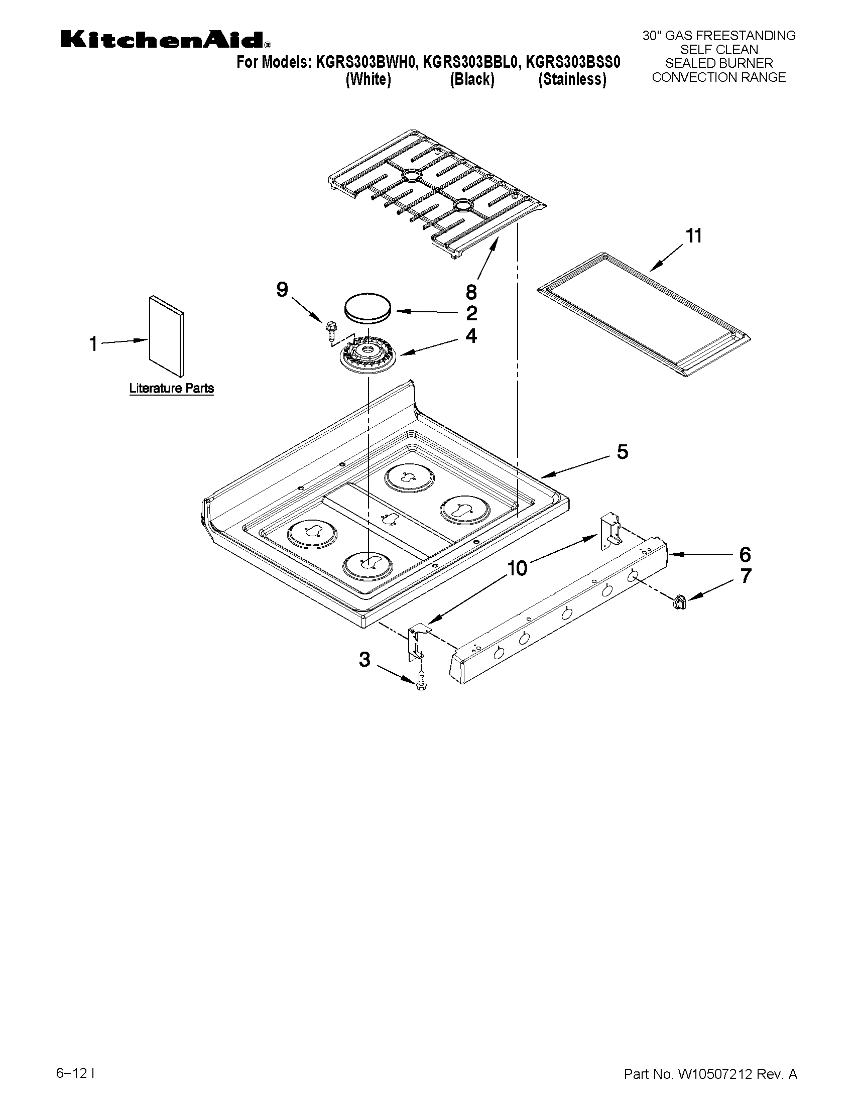 KitchenAid KGRS303BBL0 cooktop parts diagram