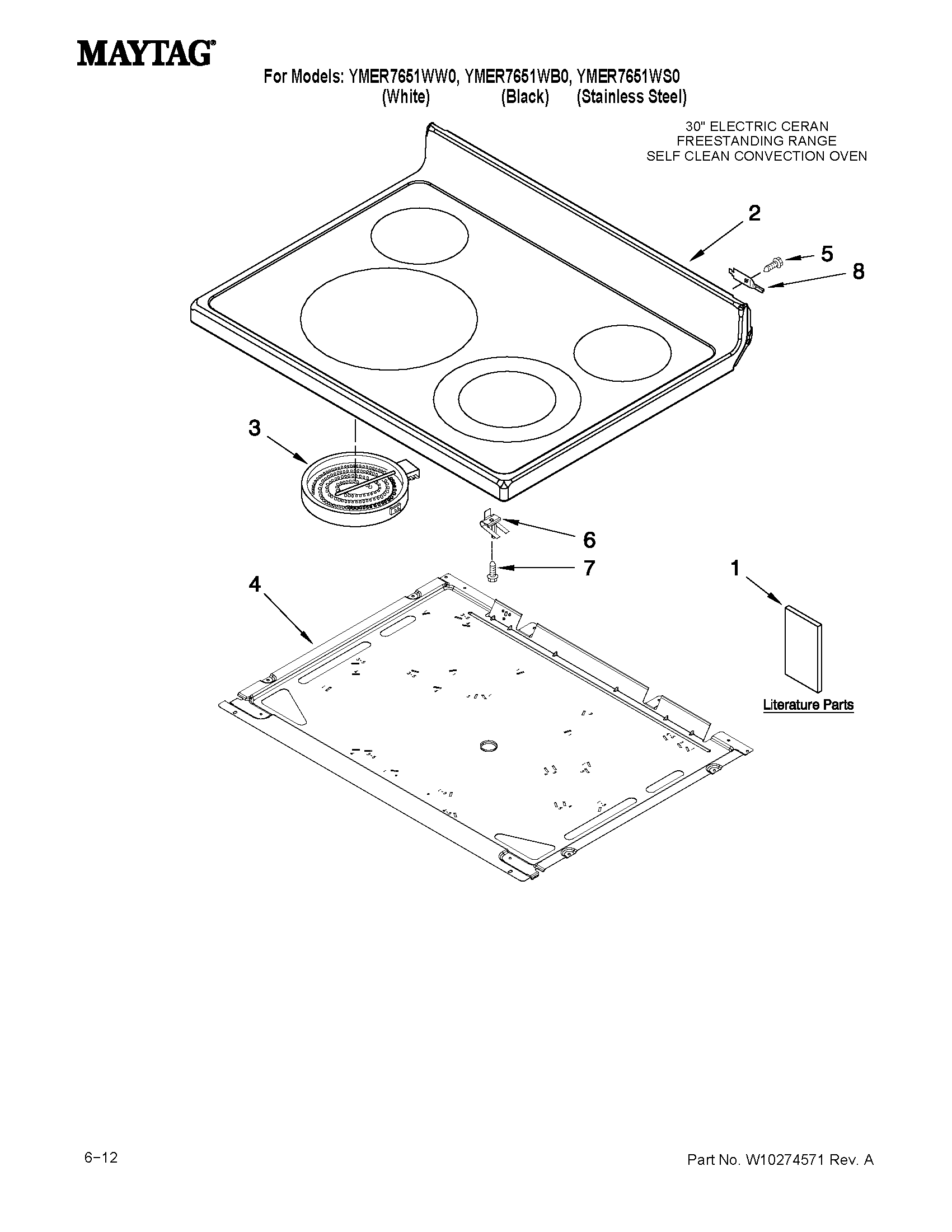 Maytag YMER7651WW0 cooktop parts diagram