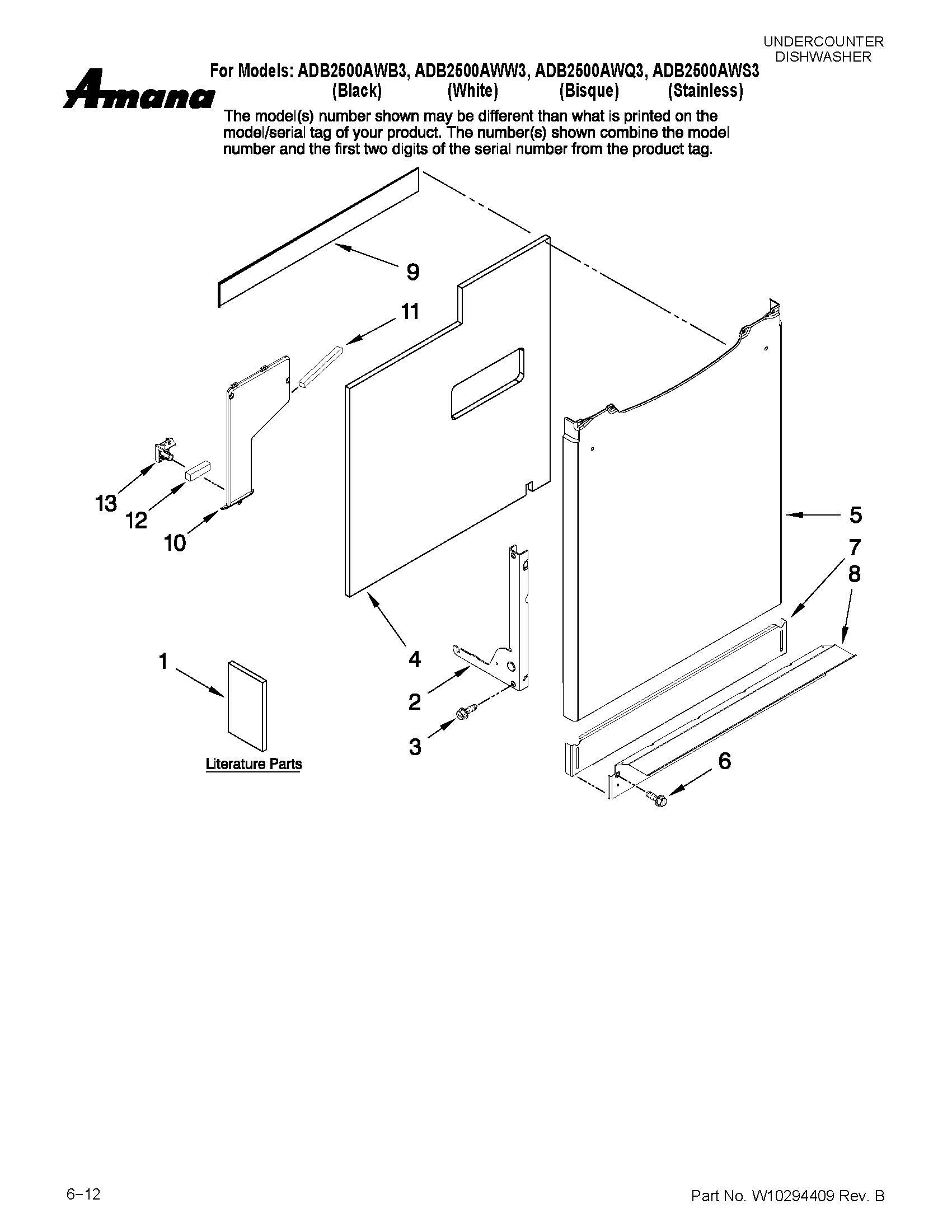 Amana ADB2500AWQ3 door and panel parts diagram