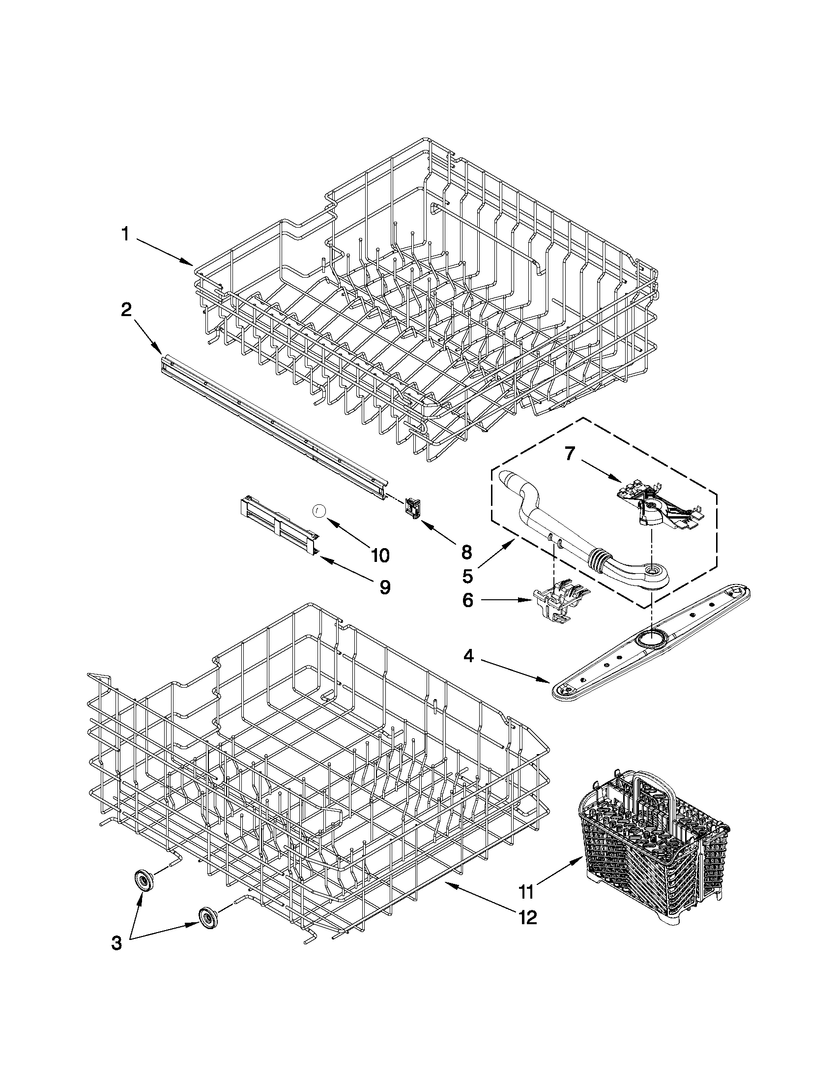 Maytag MDB7851AWB2 upper and lower rack parts diagram