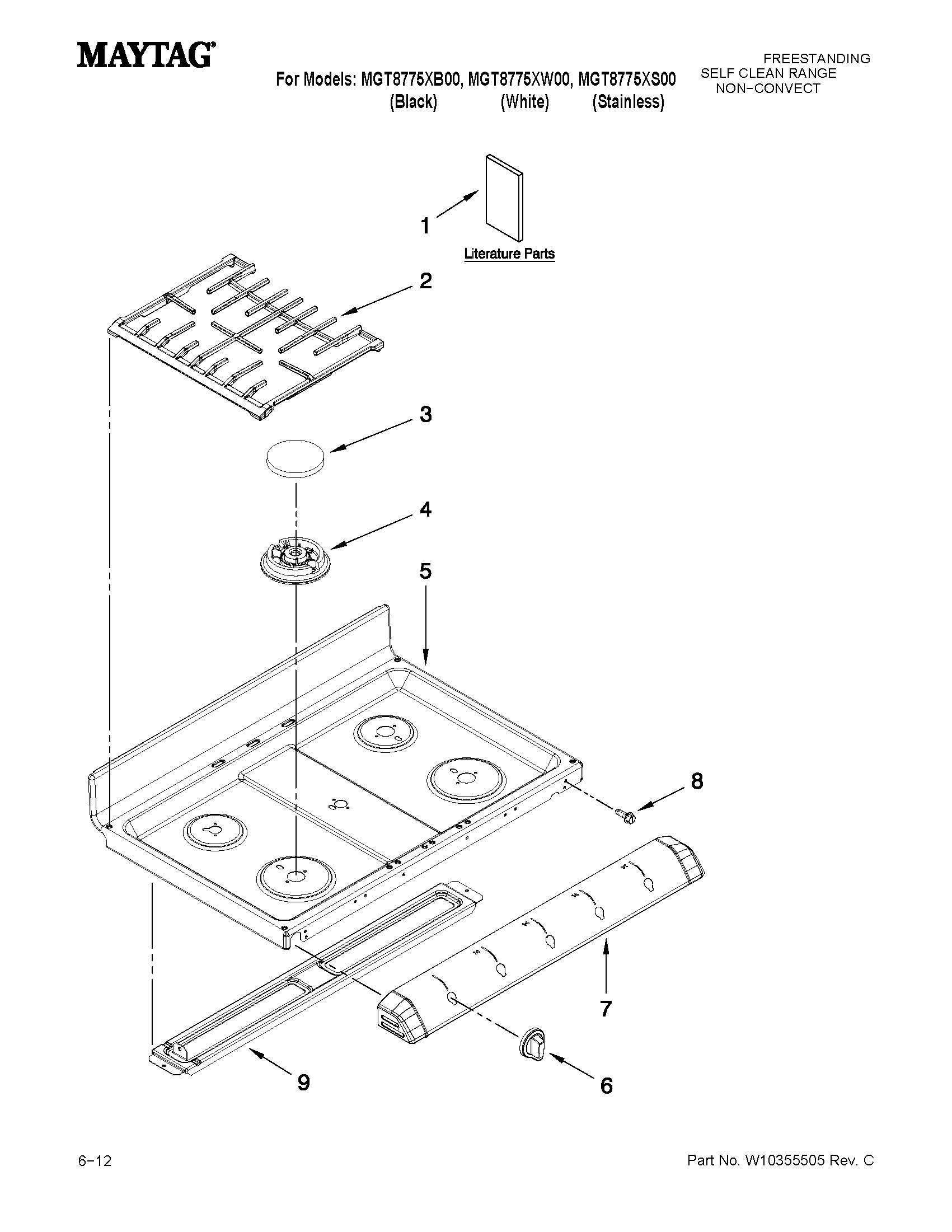 Maytag MGT8775XS00 cooktop parts diagram