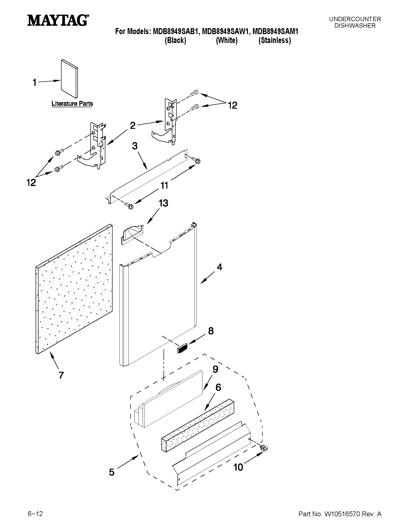Maytag MDB8949SAB1 door and panel parts diagram