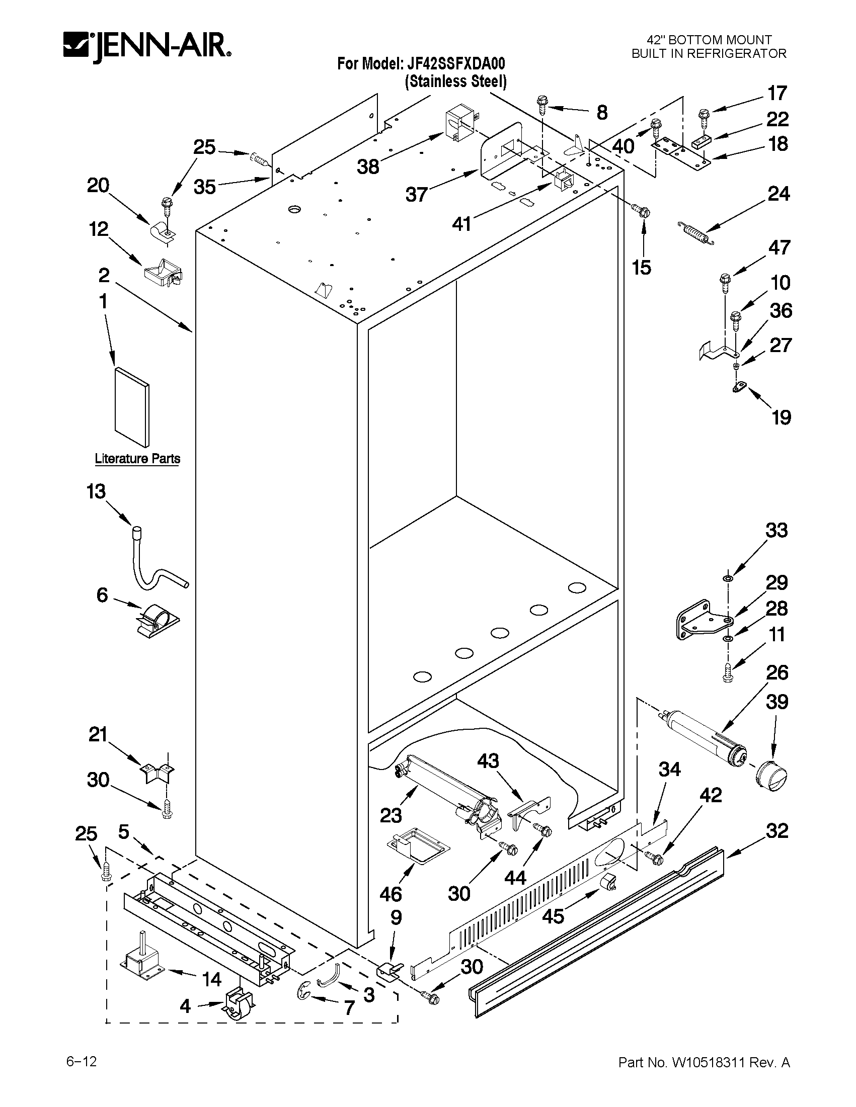 Jenn-Air JF42SSFXDA00 cabinet parts diagram