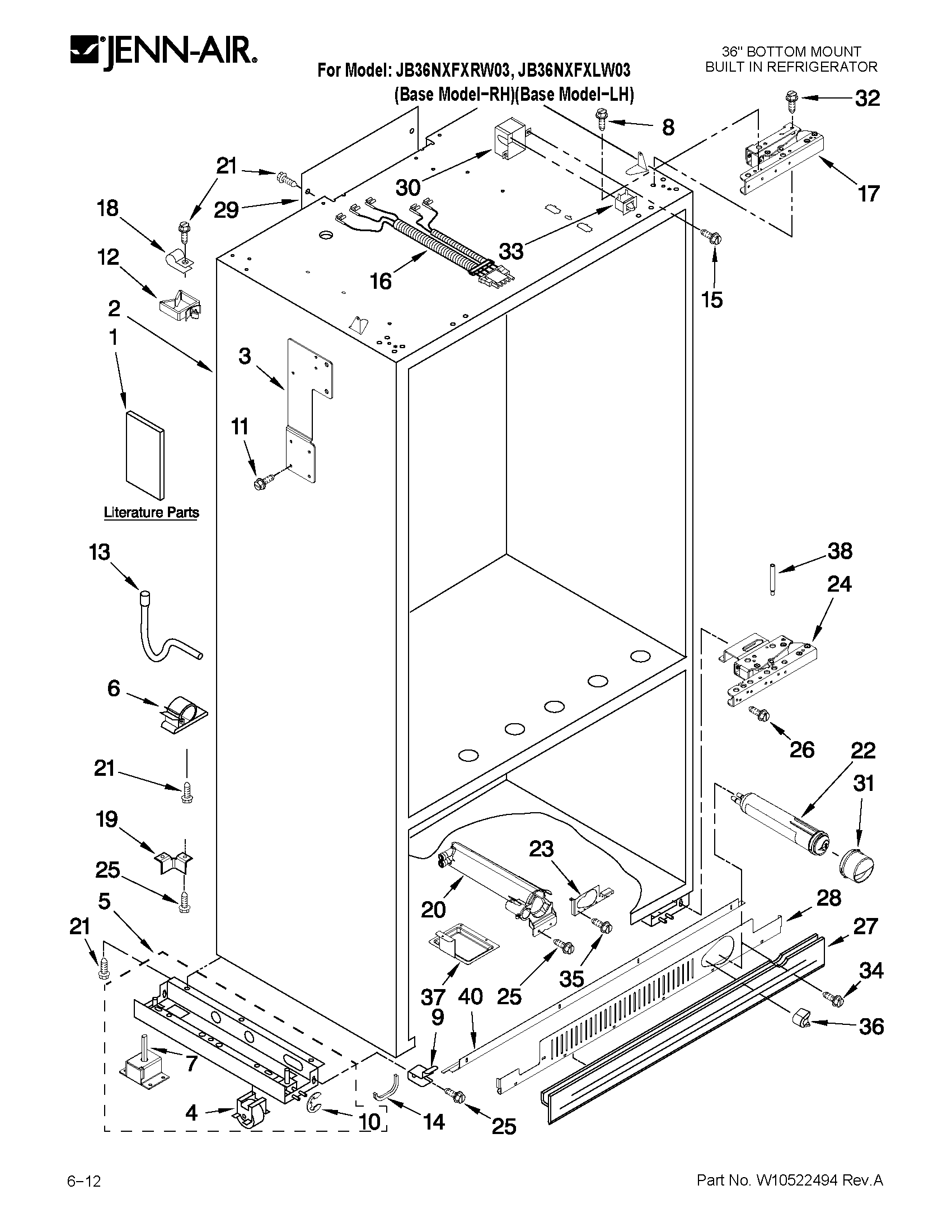 Jenn-Air JB36NXFXLW03 cabinet parts diagram