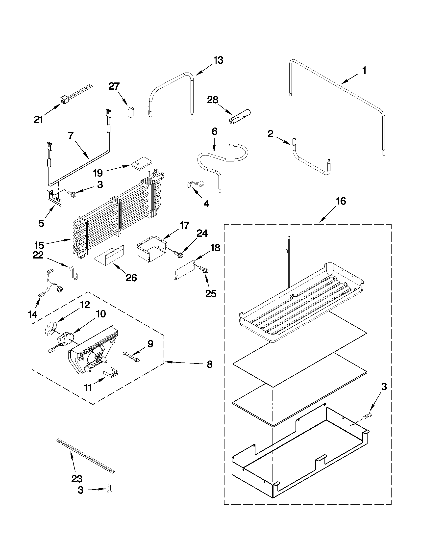 Jenn-Air JB36NXFXLW03 lower unit and tube parts diagram