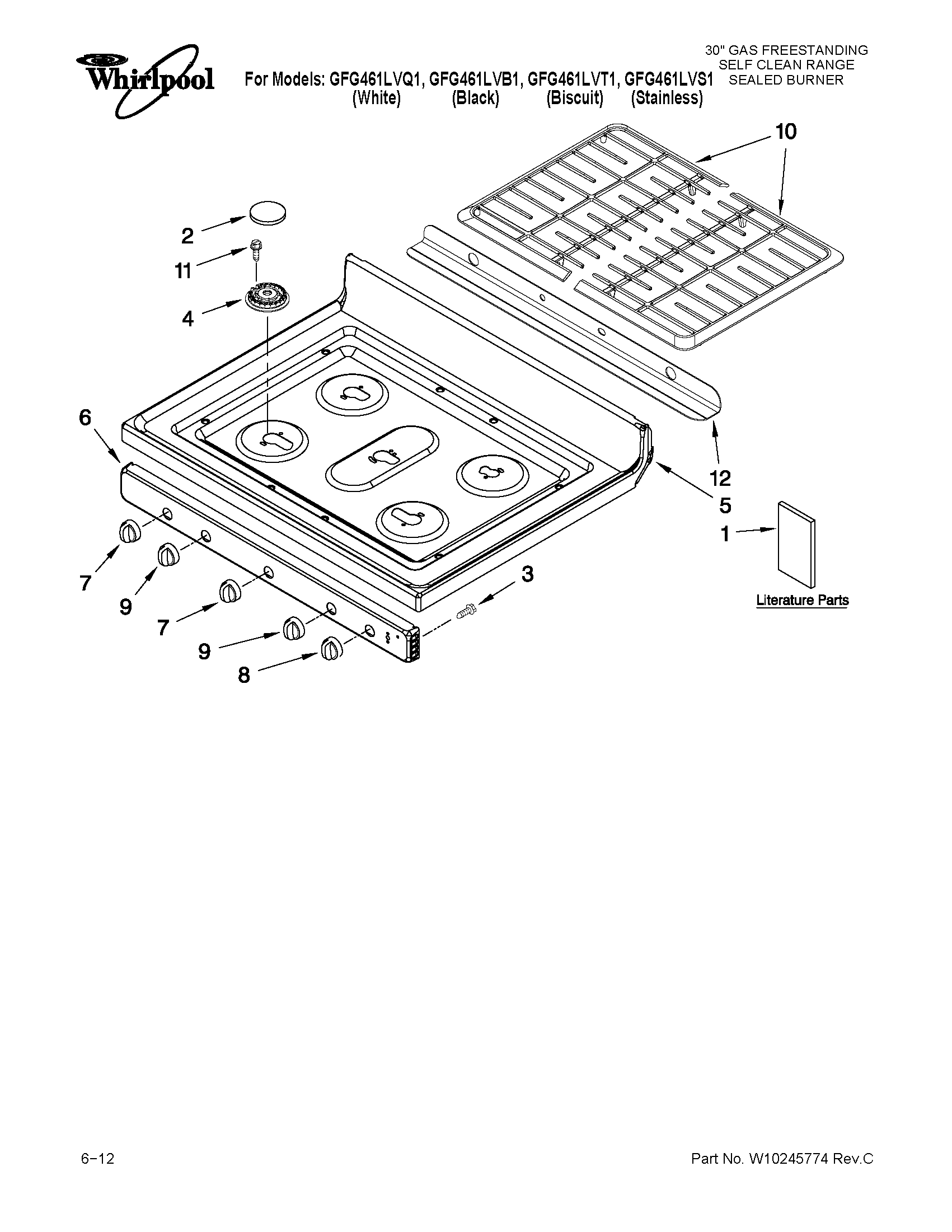 Whirlpool GFG461LVS1 cooktop parts diagram