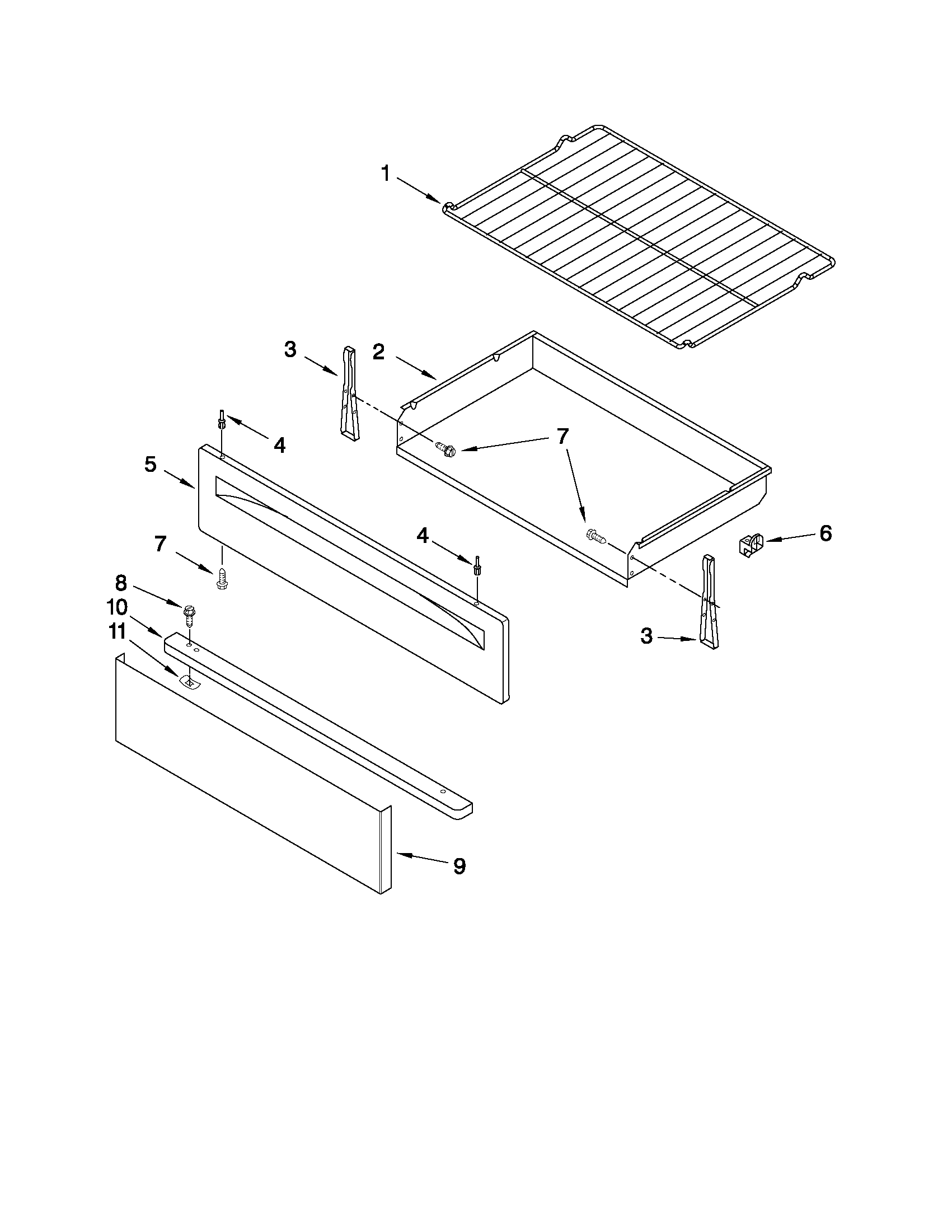 Whirlpool GFG461LVS1 drawer & broiler parts diagram