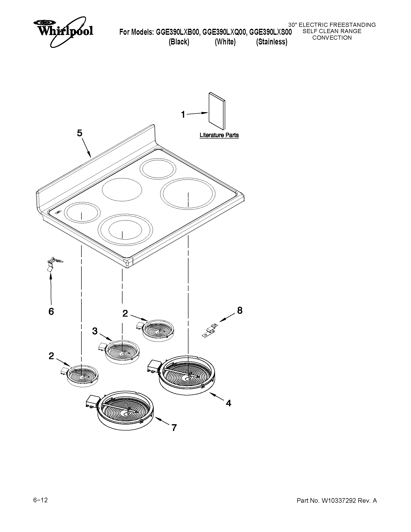 Whirlpool GGE390LXS00 cooktop parts diagram