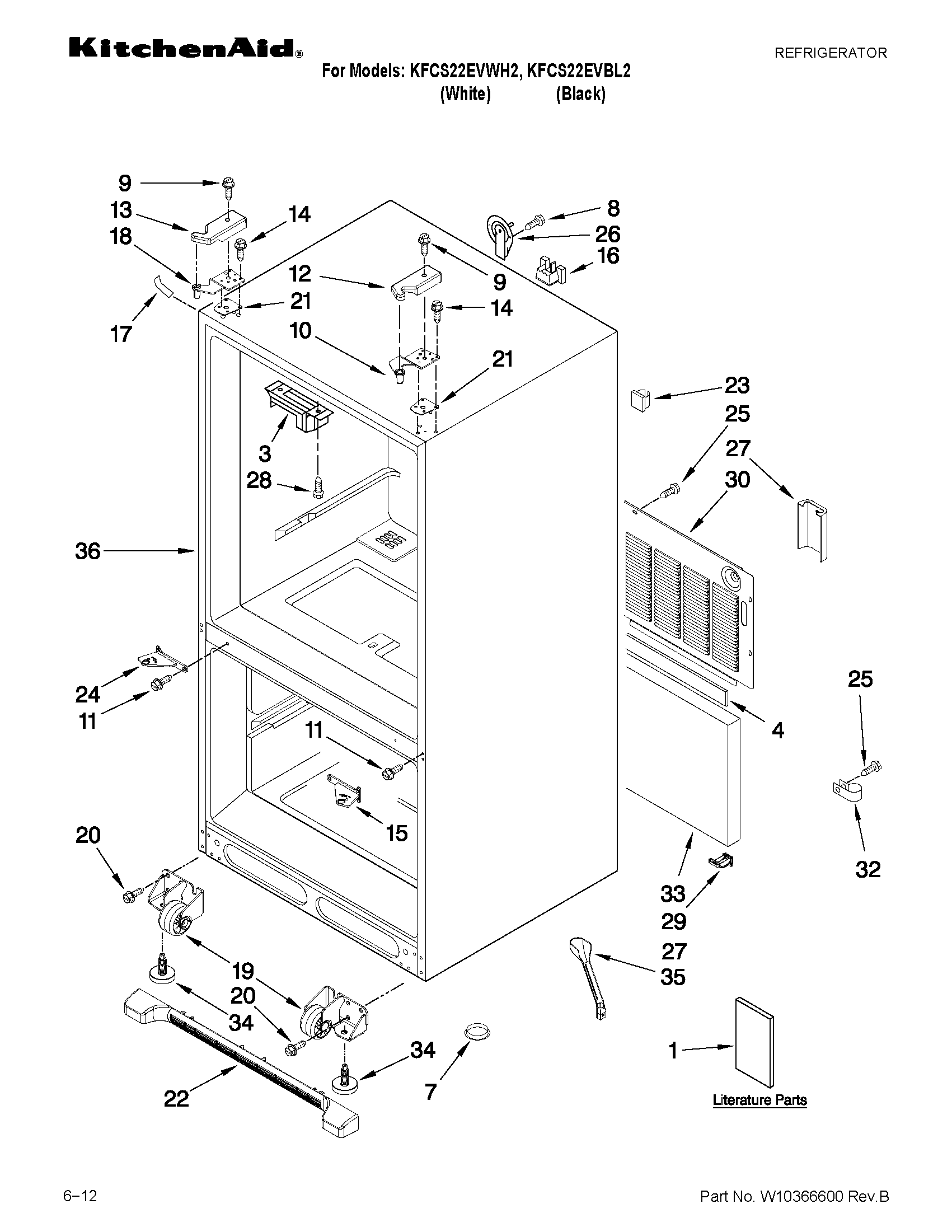 KitchenAid KFCS22EVBL2 cabinet parts diagram