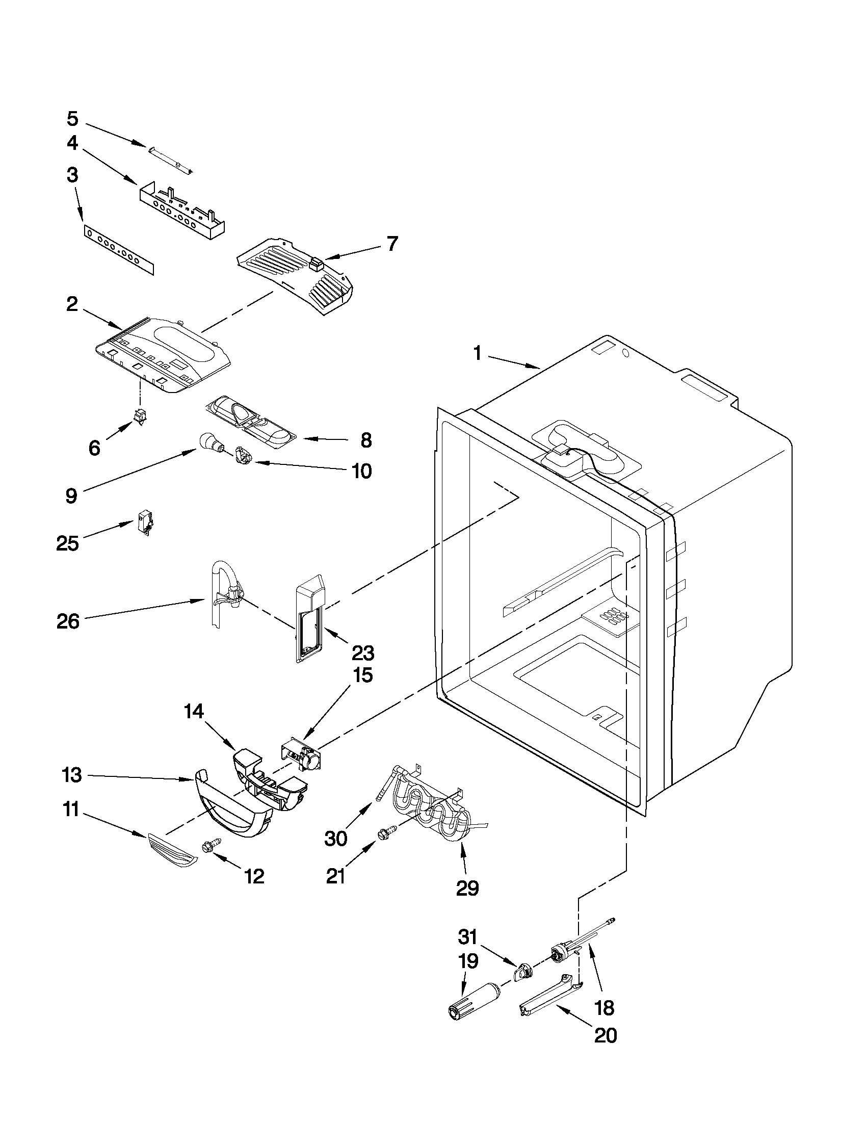 KitchenAid KFCS22EVBL2 refrigerator liner parts diagram
