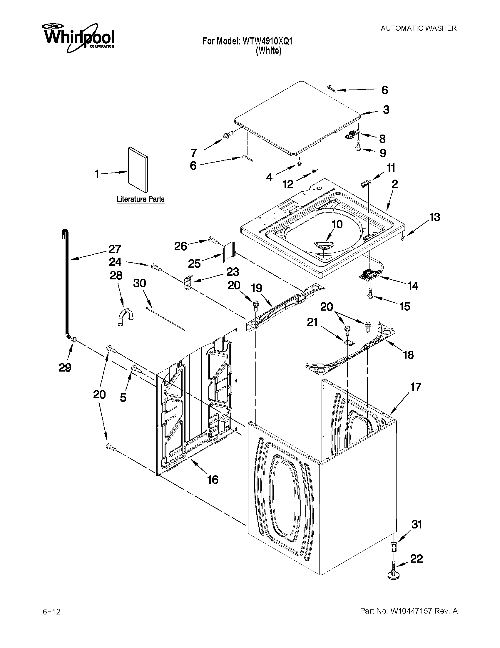 Whirlpool WTW4910XQ1 top and cabinet parts diagram