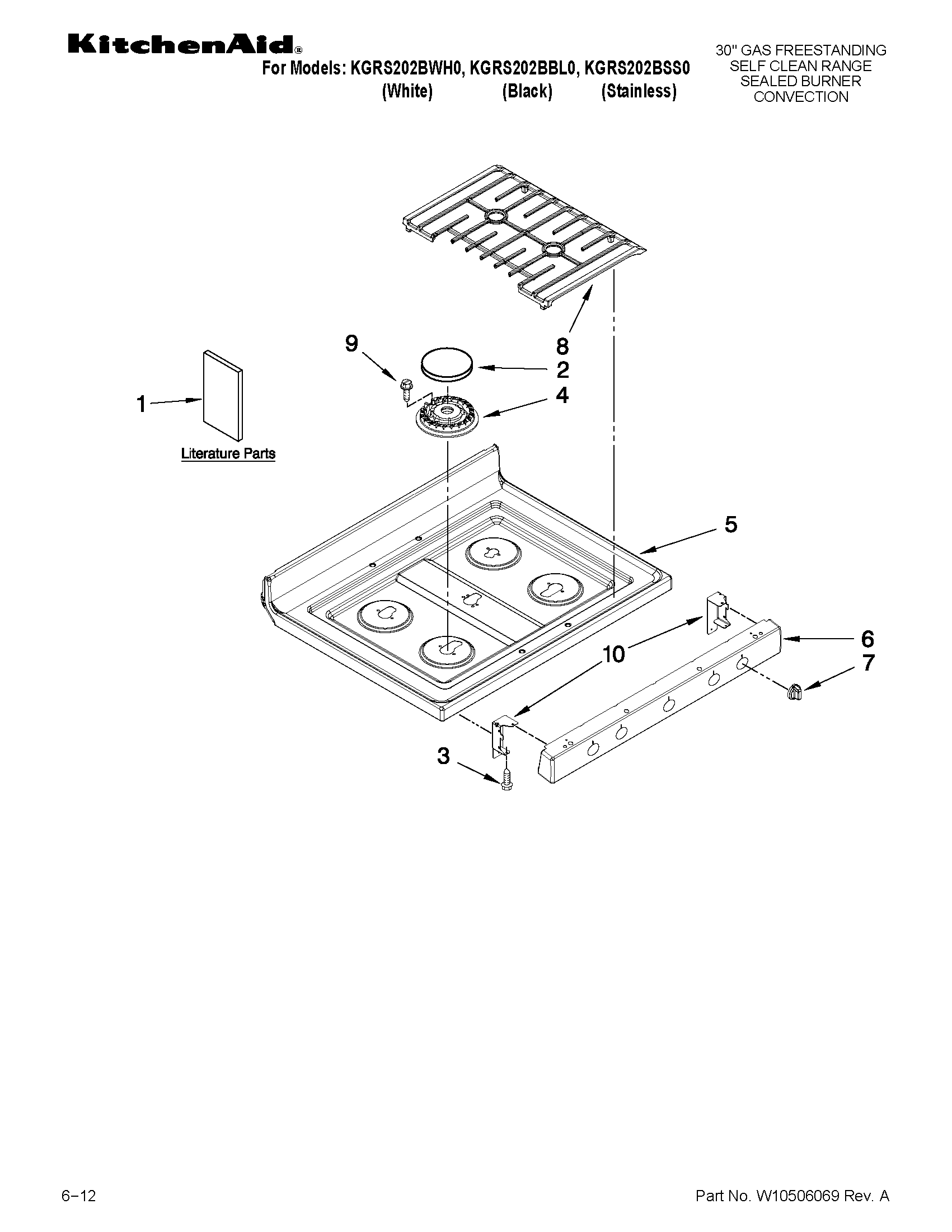KitchenAid KGRS202BBL0 cooktop parts diagram