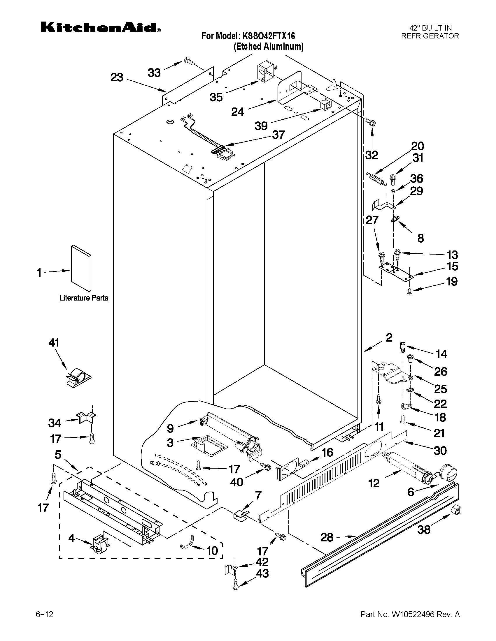 KitchenAid KSSO42FTX16 cabinet parts diagram