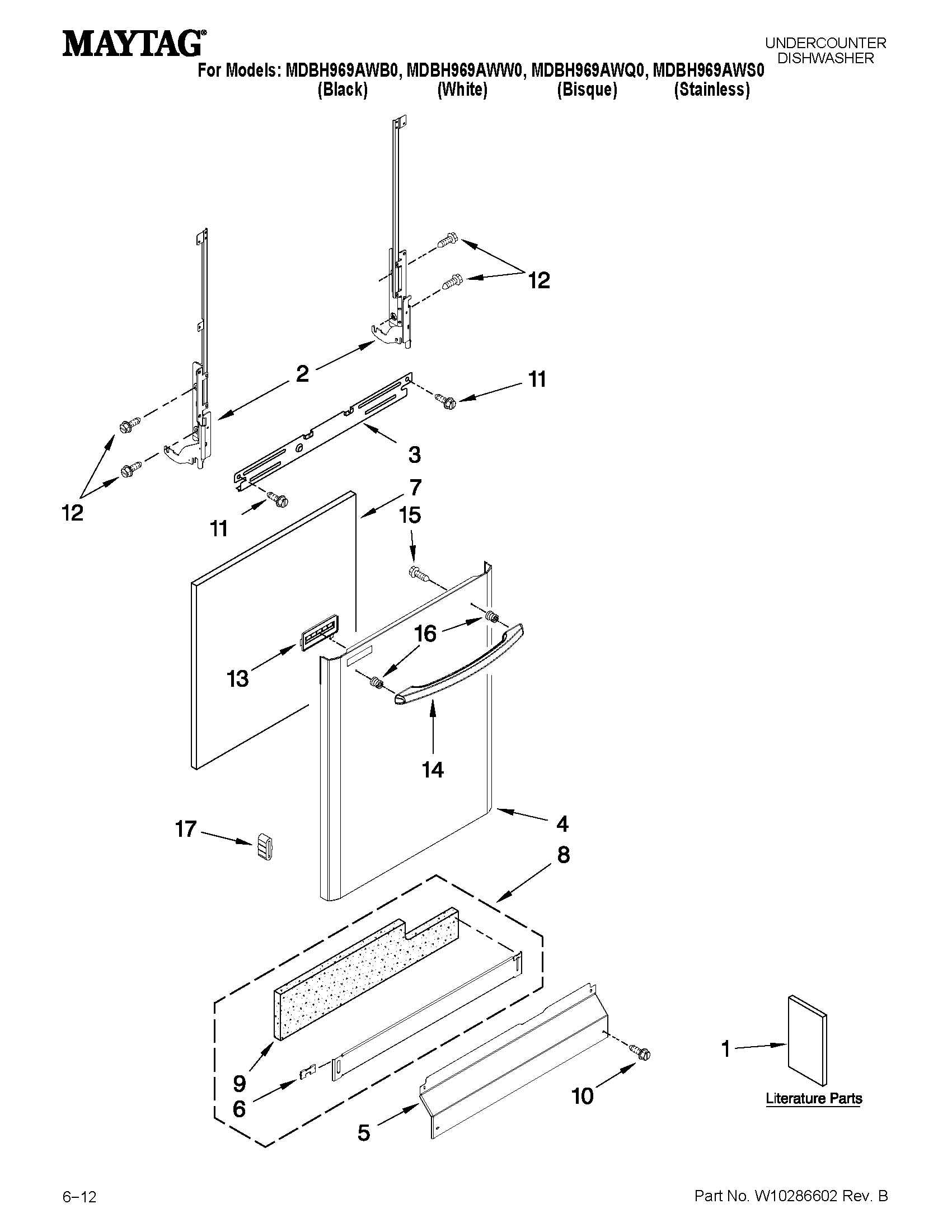 Maytag MDBH969AWB0 door and panel parts diagram