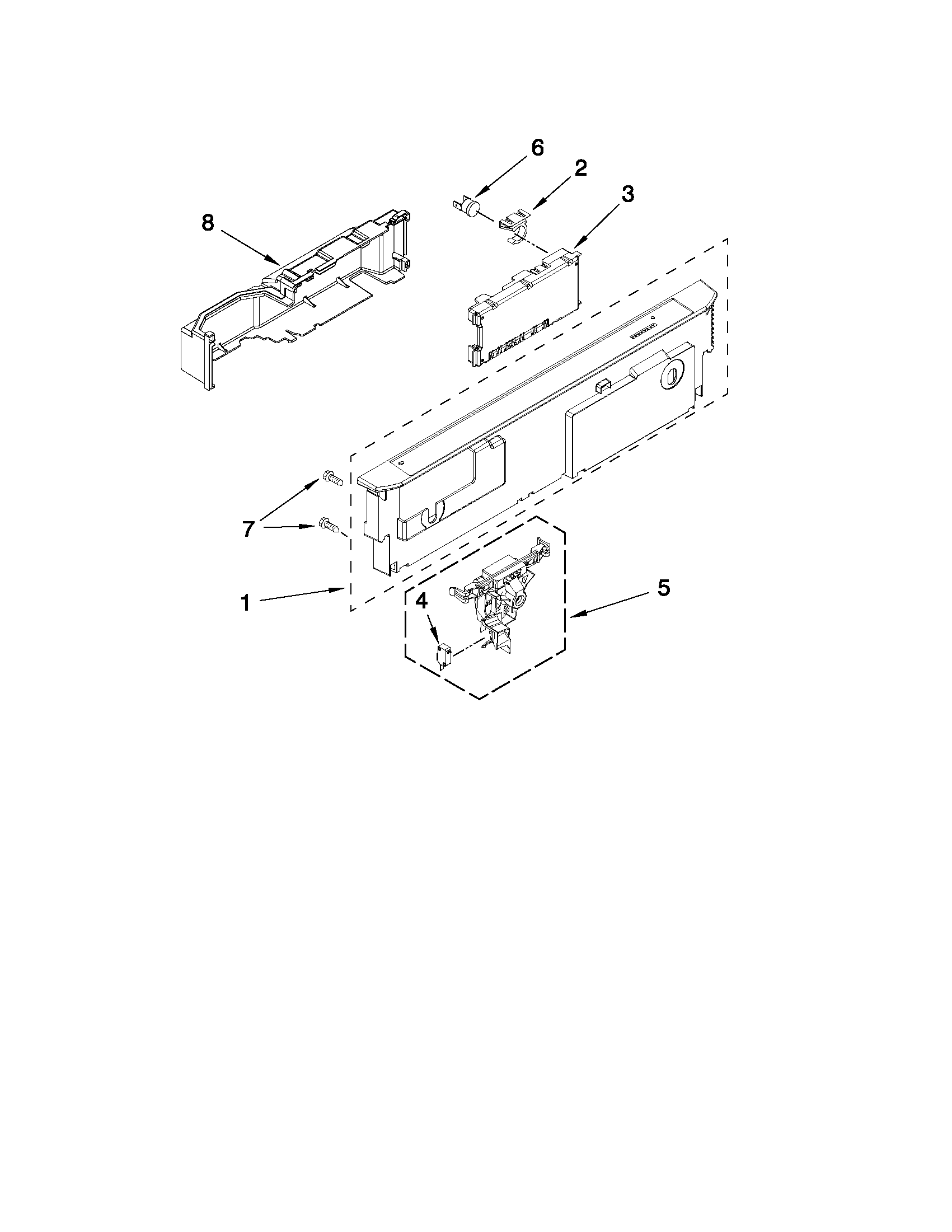 Maytag MDBH969AWB0 control panel and latch parts diagram
