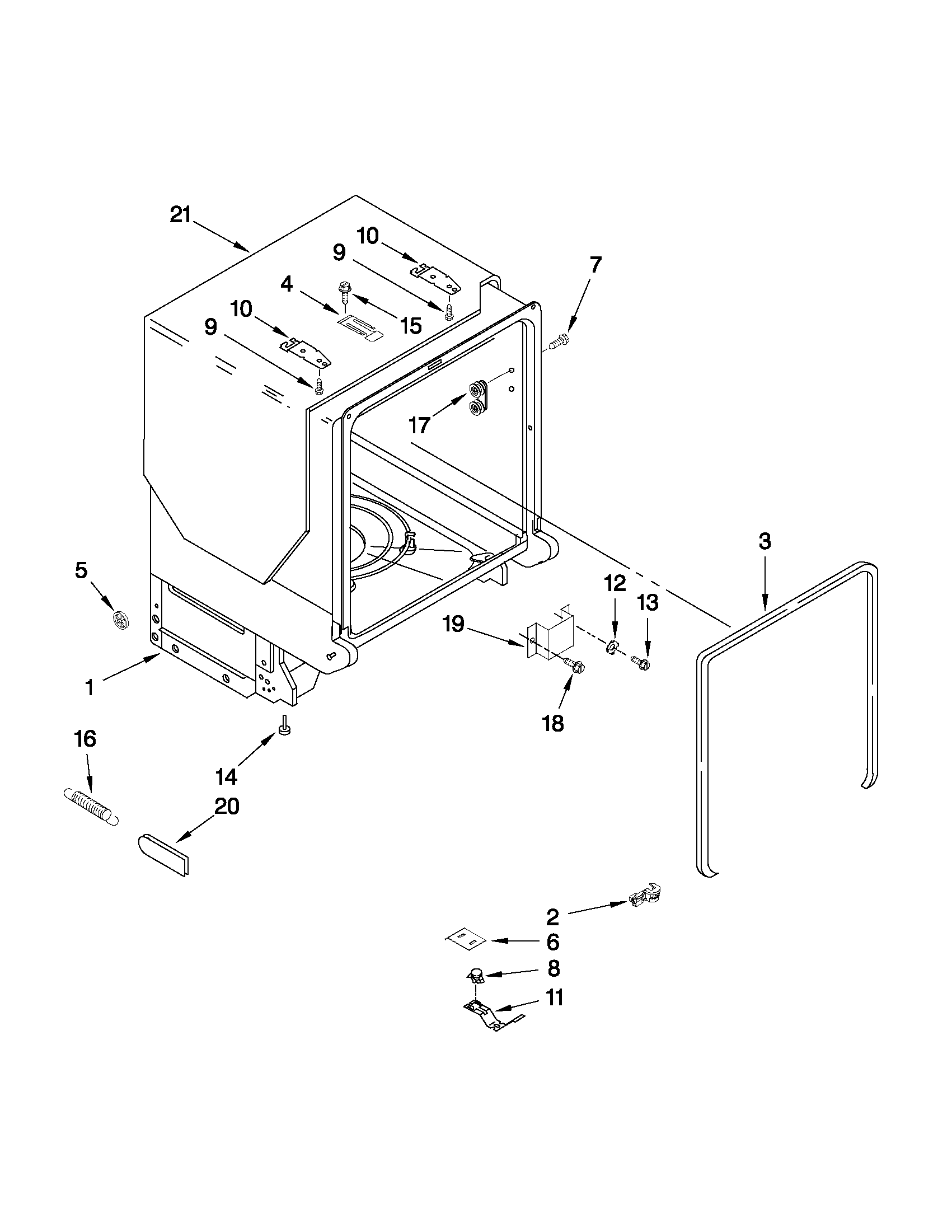 Maytag MDBH969AWB0 tub and frame parts diagram