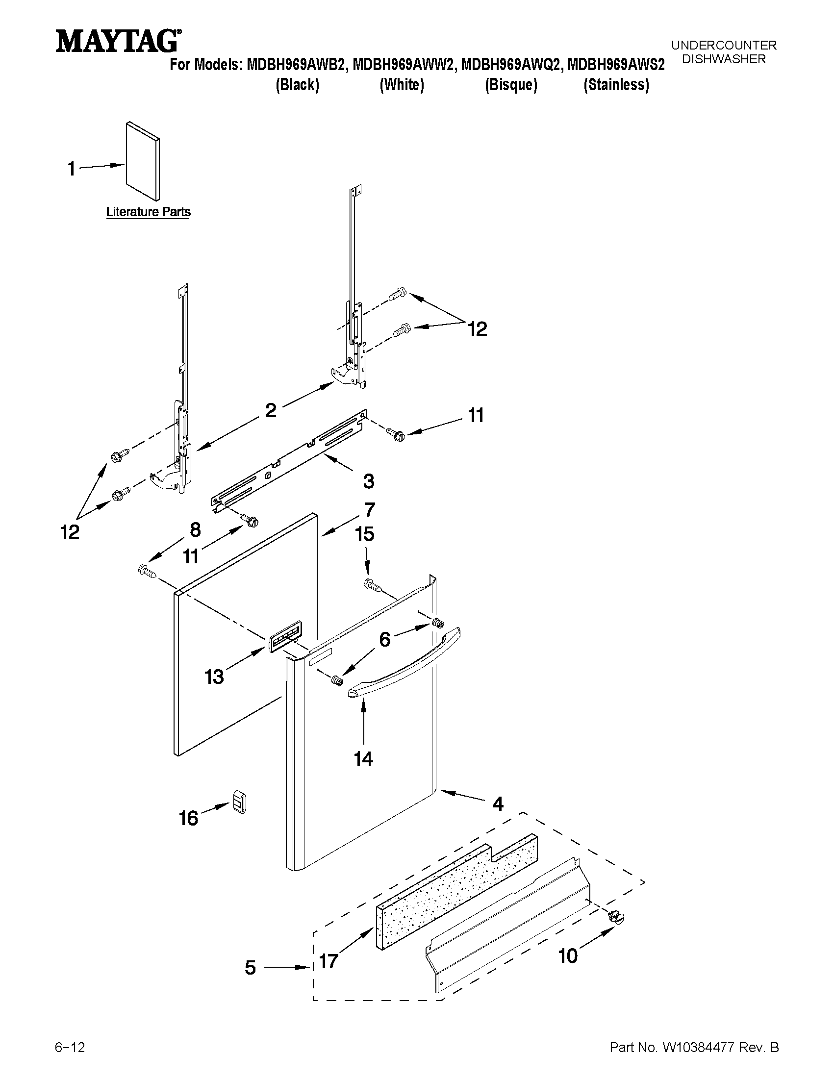 Maytag MDBH969AWS2 door and panel parts diagram
