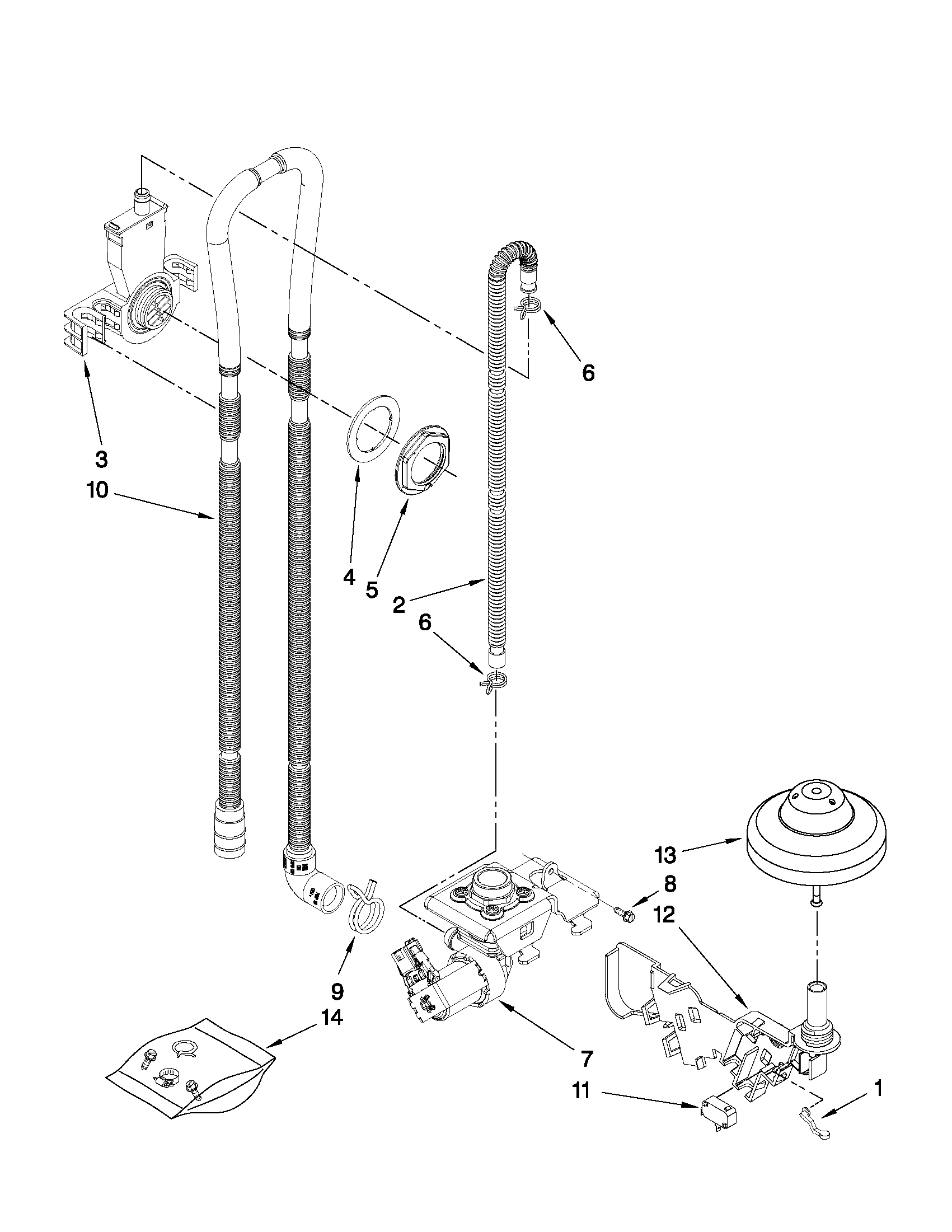 Maytag MDBH969AWS2 fill, drain and overfill parts diagram