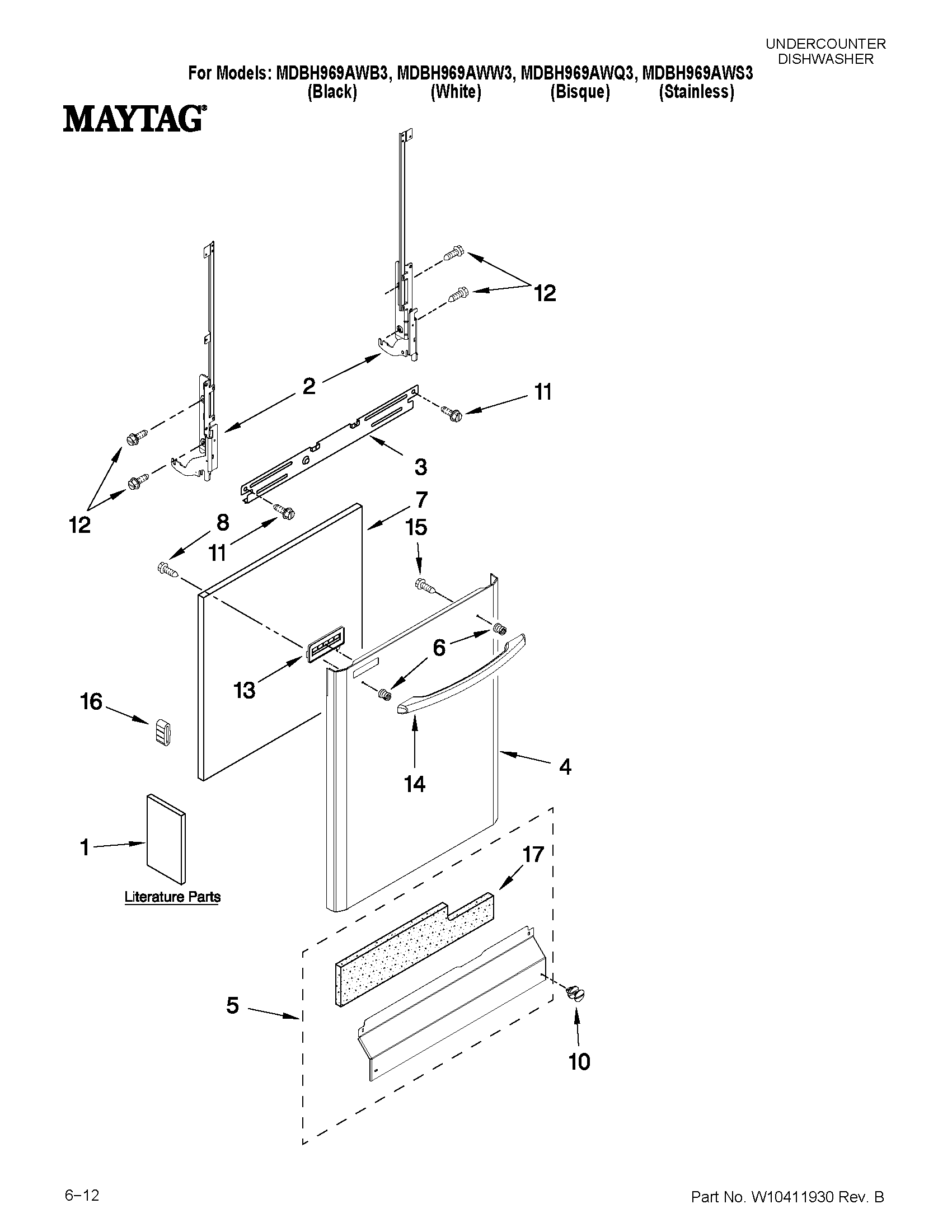 Maytag MDBH969AWS3 door and panel parts diagram